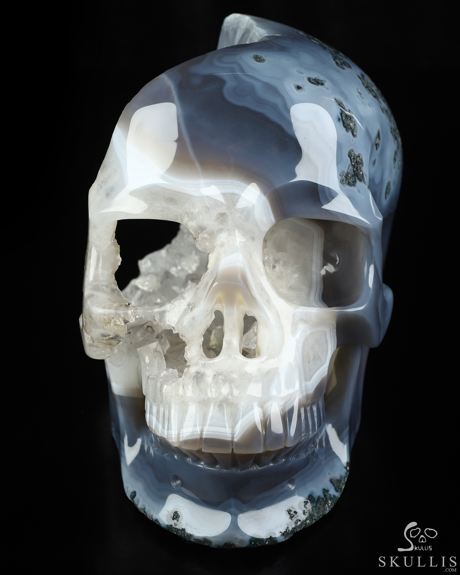 Lifesized 7.2" Agate Geode Hand Carved Crystal Skull, Super Realistic, Crystal Healing Lifesized 7.2" Agate Geode Hand Carved Crystal Skull, Super Realistic, Crystal Healing