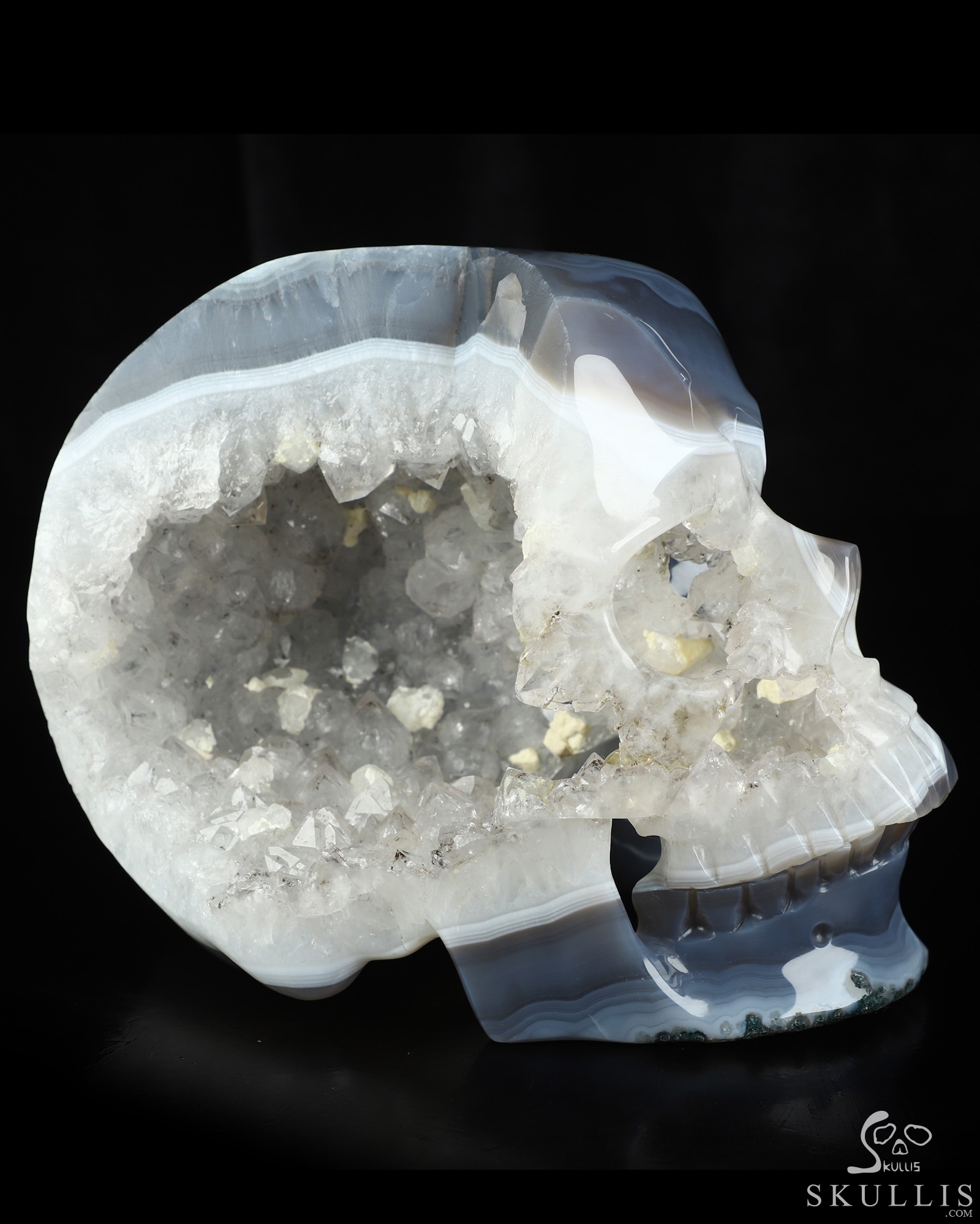 Lifesized 7.2" Agate Geode Hand Carved Crystal Skull, Super Realistic, Crystal Healing Lifesized 7.2" Agate Geode Hand Carved Crystal Skull, Super Realistic, Crystal Healing