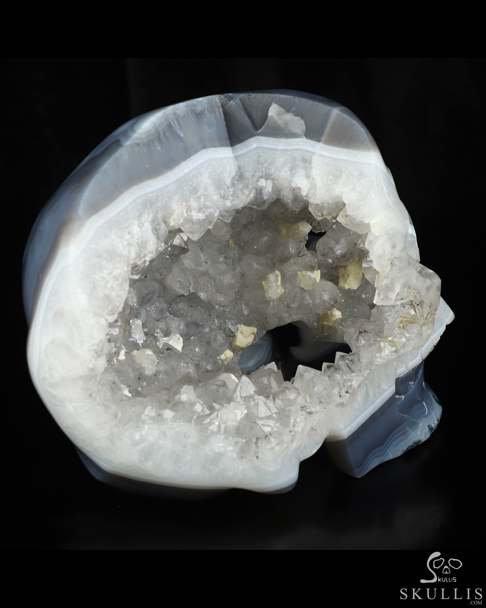 Lifesized 7.2" Agate Geode Hand Carved Crystal Skull, Super Realistic, Crystal Healing Lifesized 7.2" Agate Geode Hand Carved Crystal Skull, Super Realistic, Crystal Healing