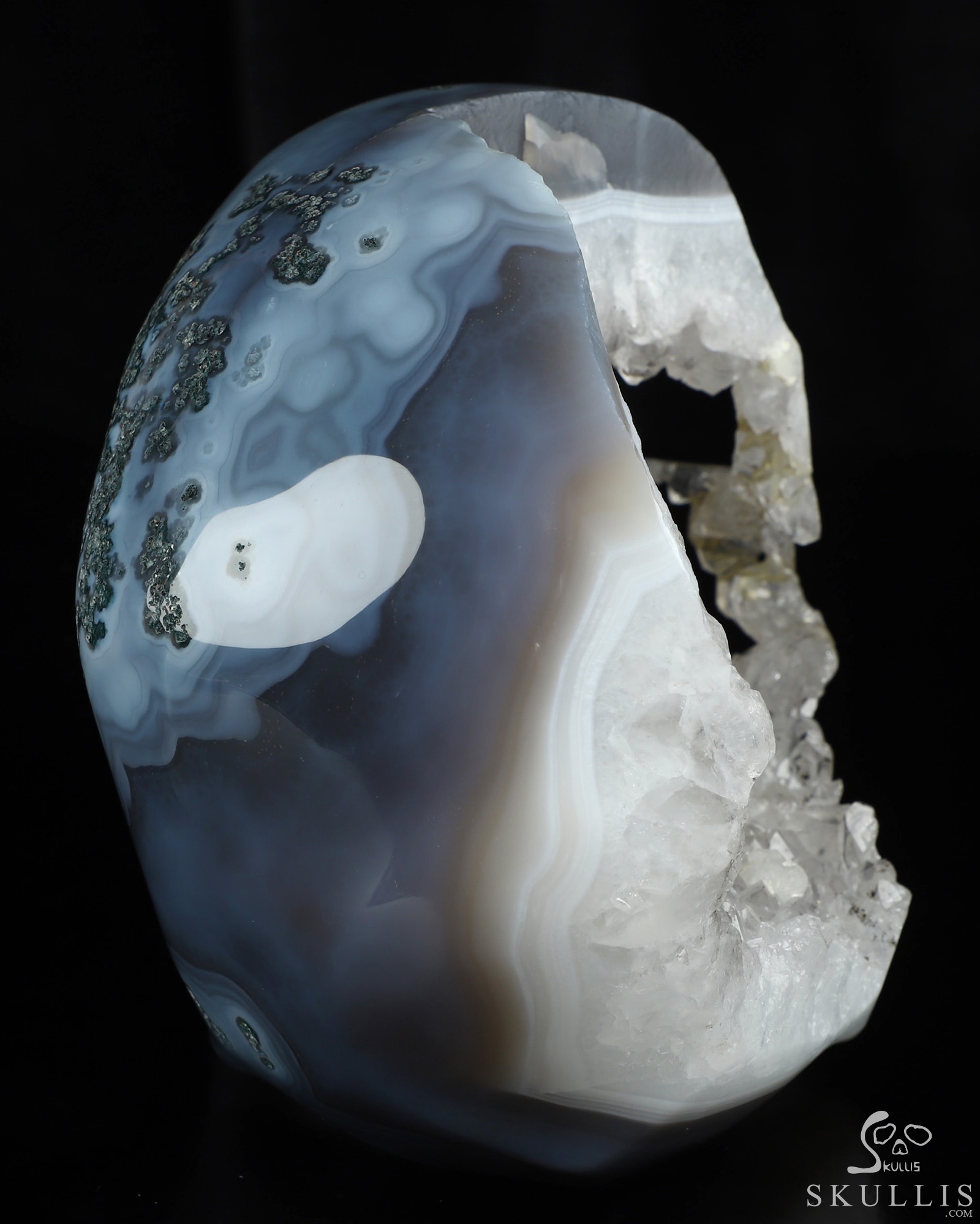 Lifesized 7.2" Agate Geode Hand Carved Crystal Skull, Super Realistic, Crystal Healing Lifesized 7.2" Agate Geode Hand Carved Crystal Skull, Super Realistic, Crystal Healing
