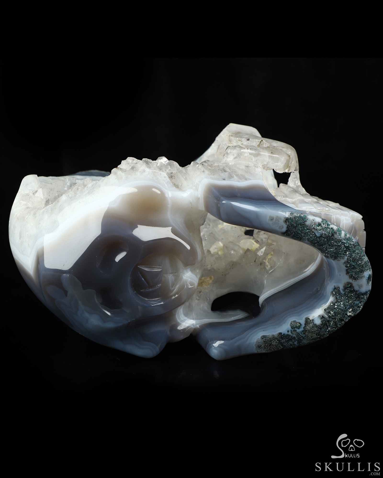 Lifesized 7.2" Agate Geode Hand Carved Crystal Skull, Super Realistic, Crystal Healing Lifesized 7.2" Agate Geode Hand Carved Crystal Skull, Super Realistic, Crystal Healing