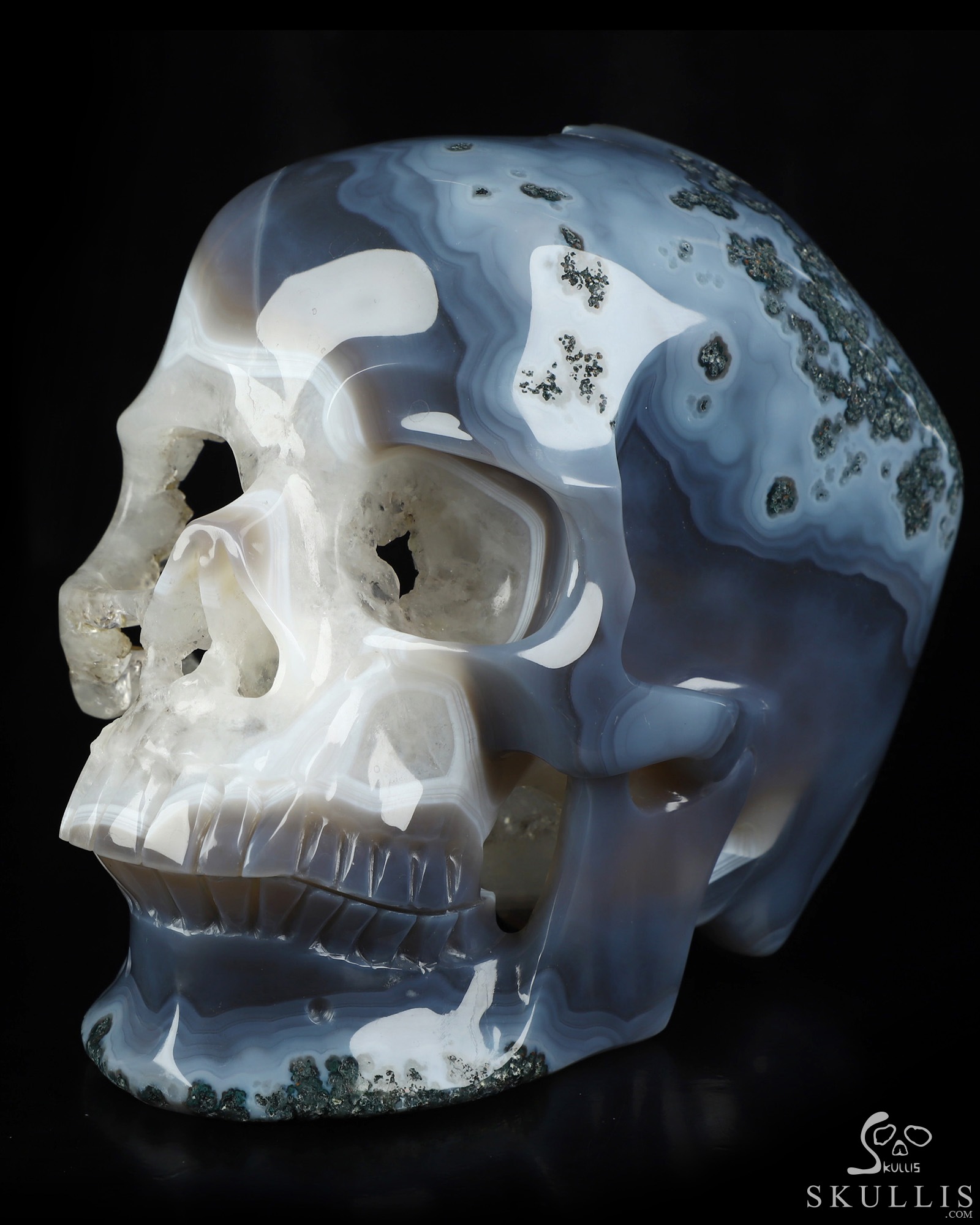 Lifesized 7.2" Agate Geode Hand Carved Crystal Skull, Super Realistic, Crystal Healing Lifesized 7.2" Agate Geode Hand Carved Crystal Skull, Super Realistic, Crystal Healing
