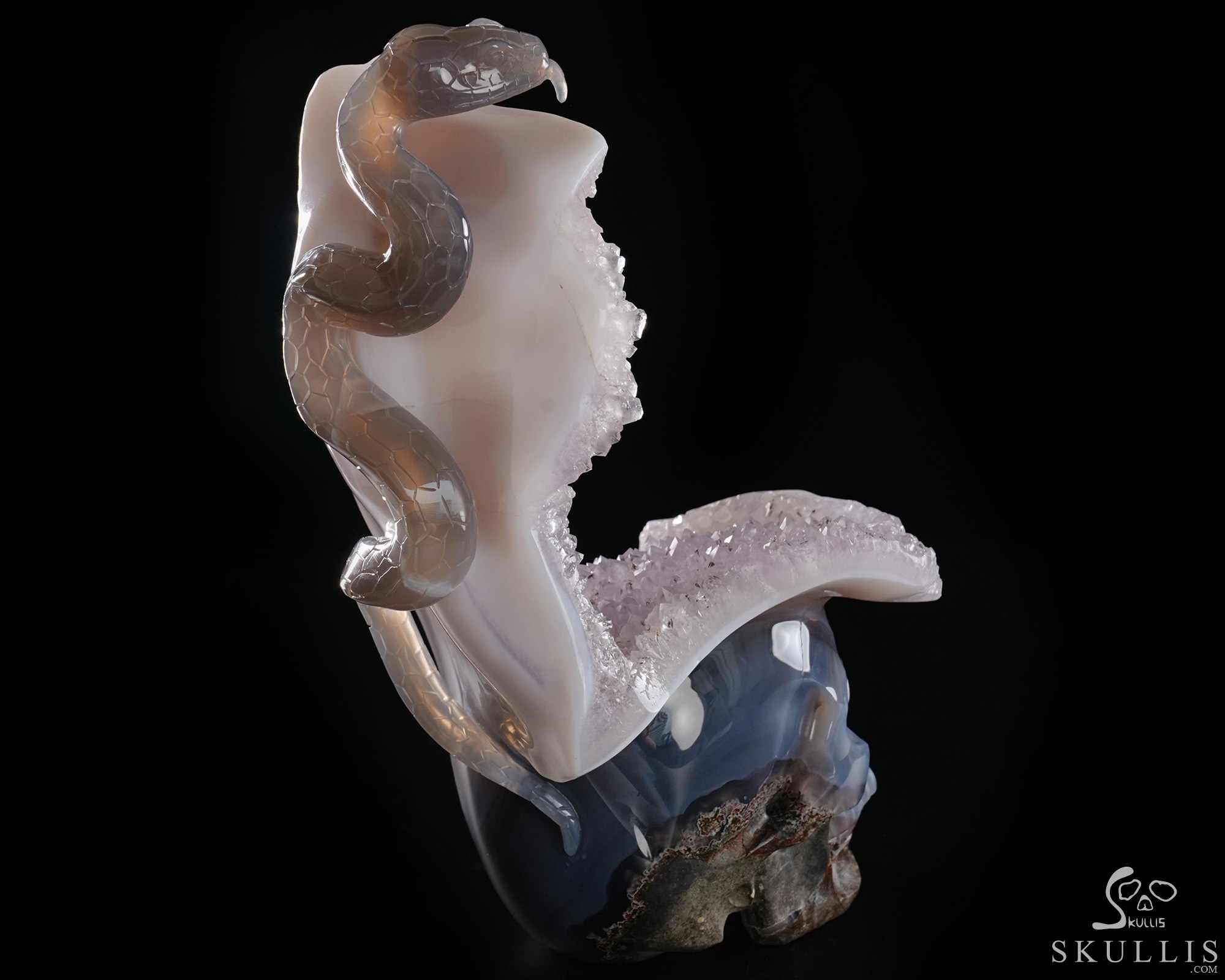 June 14, 2026 ACSAD (A Crystal Skull a Day) - The Violet Eclipse - 8.4" Carved Amethyst Geode Agate Crystal Skull with Snake Sculpture, Crystal Healing June 14, 2026 ACSAD (A Crystal Skull a Day) - The Violet Eclipse - 8.4" Carved Amethyst Geode Agate Crystal Skull with Snake Sculpture, Crystal Healing