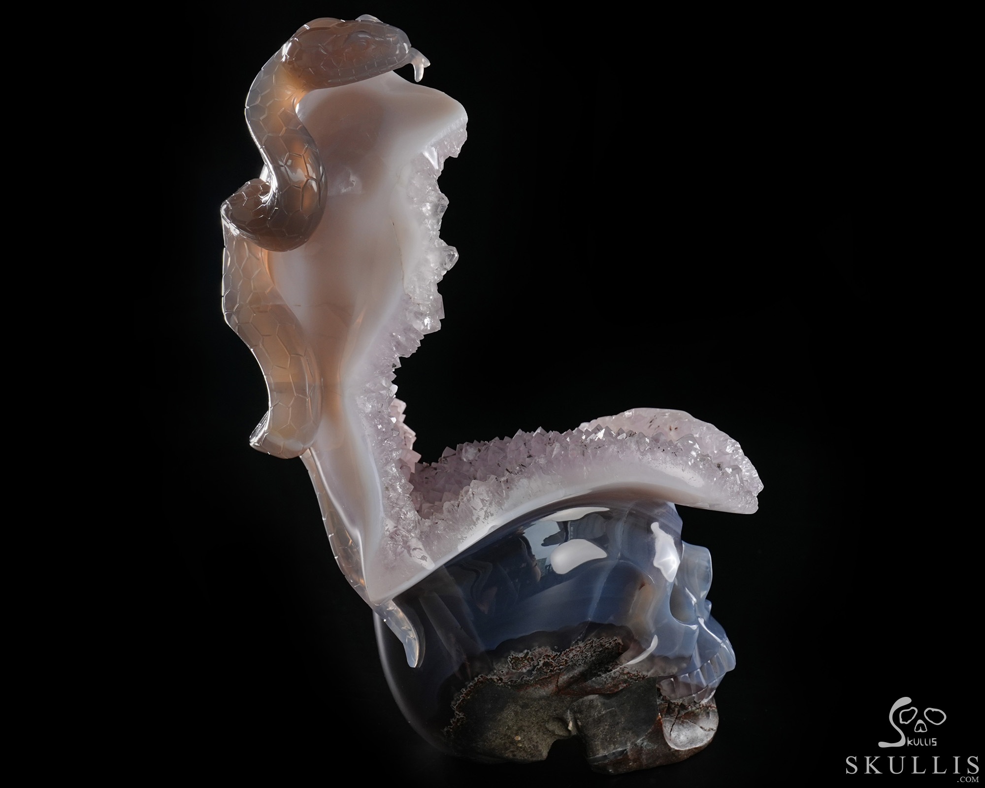 June 14, 2026 ACSAD (A Crystal Skull a Day) - The Violet Eclipse - 8.4" Carved Amethyst Geode Agate Crystal Skull with Snake Sculpture, Crystal Healing June 14, 2026 ACSAD (A Crystal Skull a Day) - The Violet Eclipse - 8.4" Carved Amethyst Geode Agate Crystal Skull with Snake Sculpture, Crystal Healing