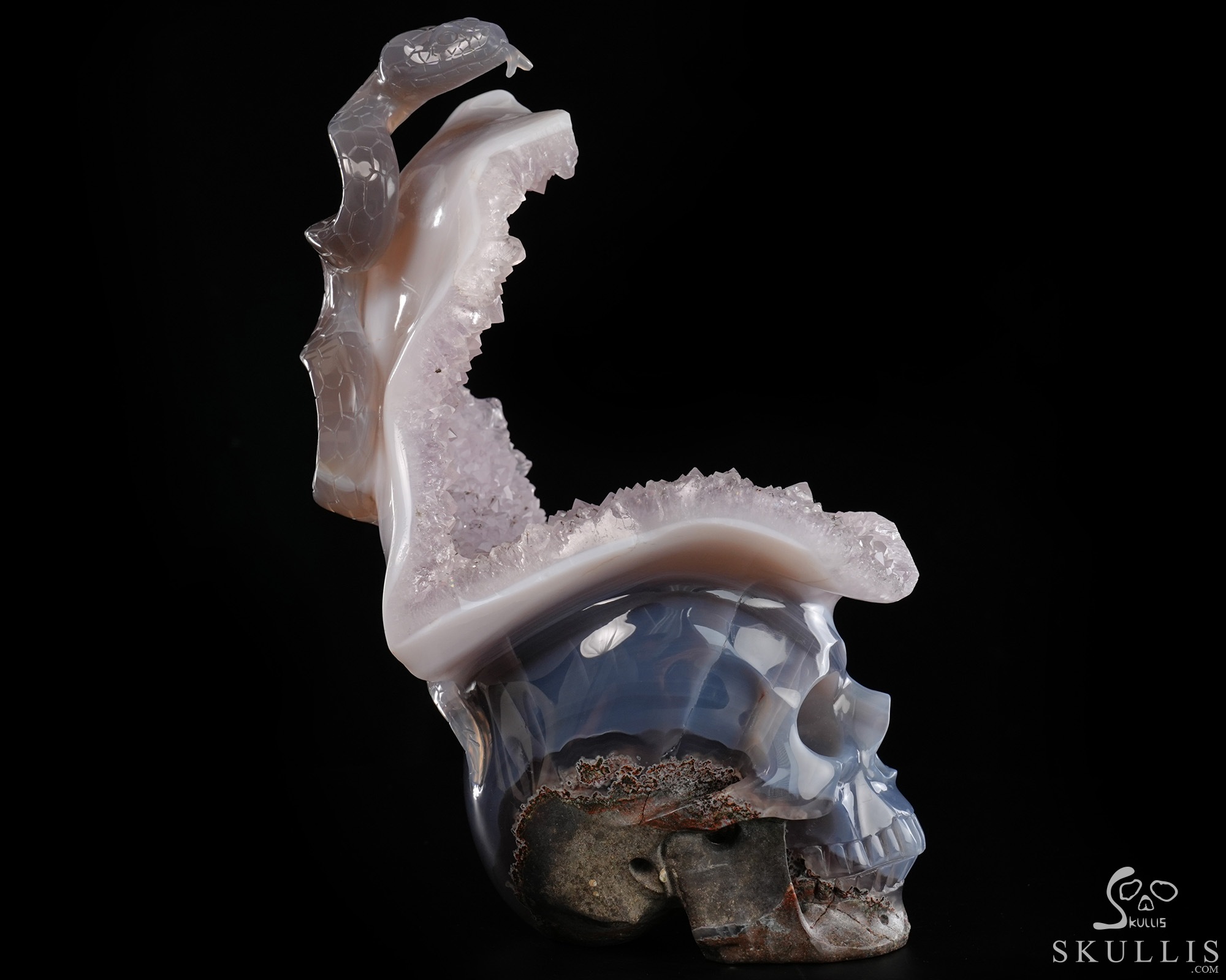 June 14, 2026 ACSAD (A Crystal Skull a Day) - The Violet Eclipse - 8.4" Carved Amethyst Geode Agate Crystal Skull with Snake Sculpture, Crystal Healing June 14, 2026 ACSAD (A Crystal Skull a Day) - The Violet Eclipse - 8.4" Carved Amethyst Geode Agate Crystal Skull with Snake Sculpture, Crystal Healing