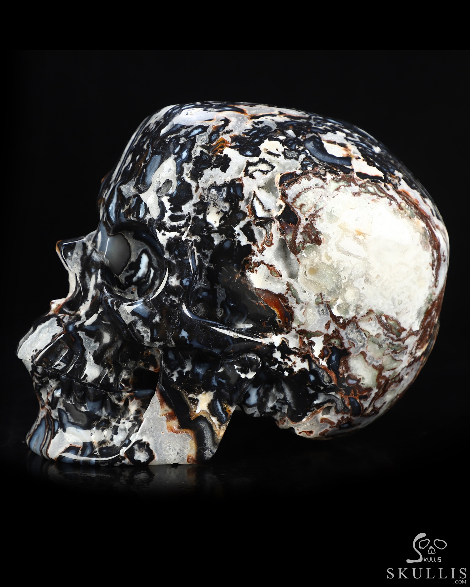 Lifesized 6.9" Black Zebra Agate Hand Carved Crystal Skull, Super Realistic, Crystal Healing Lifesized 6.9" Black Zebra Agate Hand Carved Crystal Skull, Super Realistic, Crystal Healing