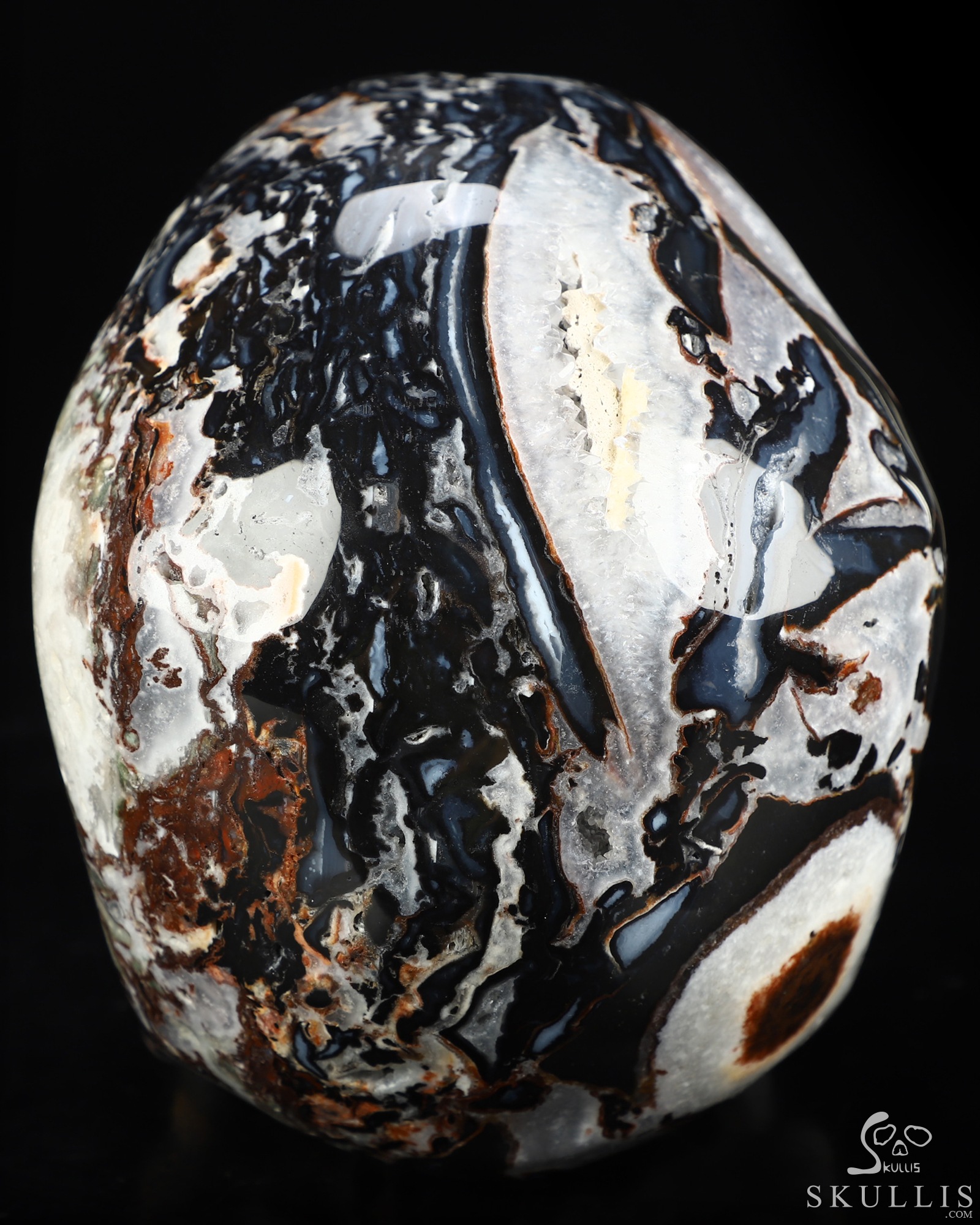 Lifesized 6.9" Black Zebra Agate Hand Carved Crystal Skull, Super Realistic, Crystal Healing Lifesized 6.9" Black Zebra Agate Hand Carved Crystal Skull, Super Realistic, Crystal Healing