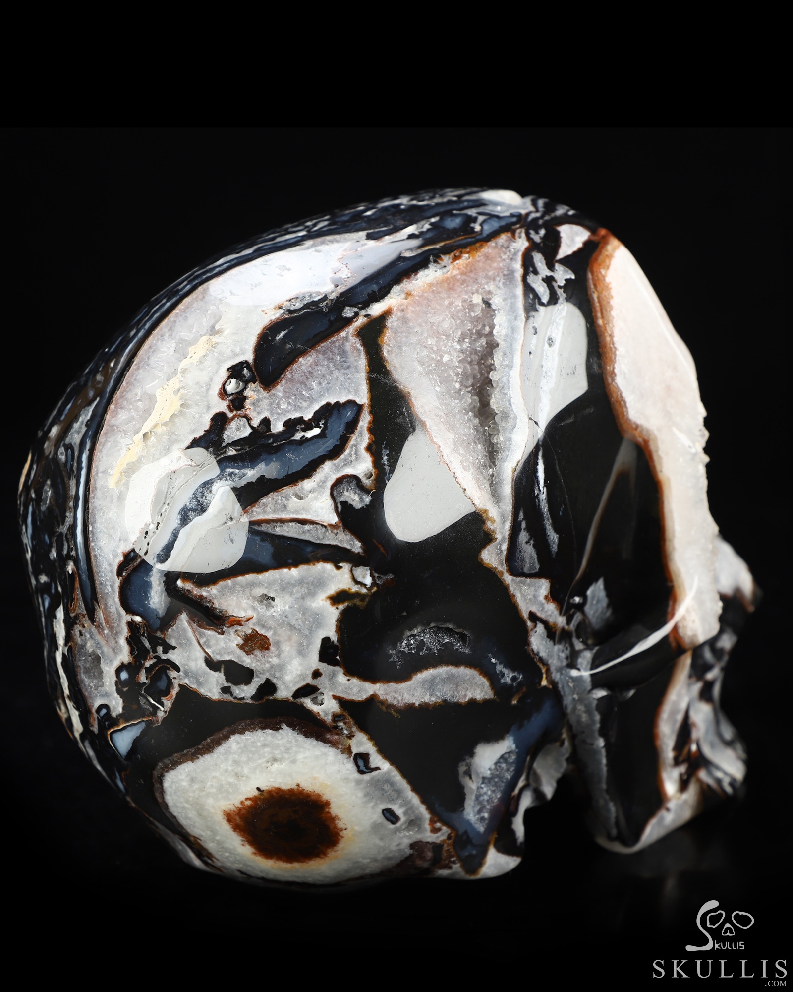 Lifesized 6.9" Black Zebra Agate Hand Carved Crystal Skull, Super Realistic, Crystal Healing Lifesized 6.9" Black Zebra Agate Hand Carved Crystal Skull, Super Realistic, Crystal Healing