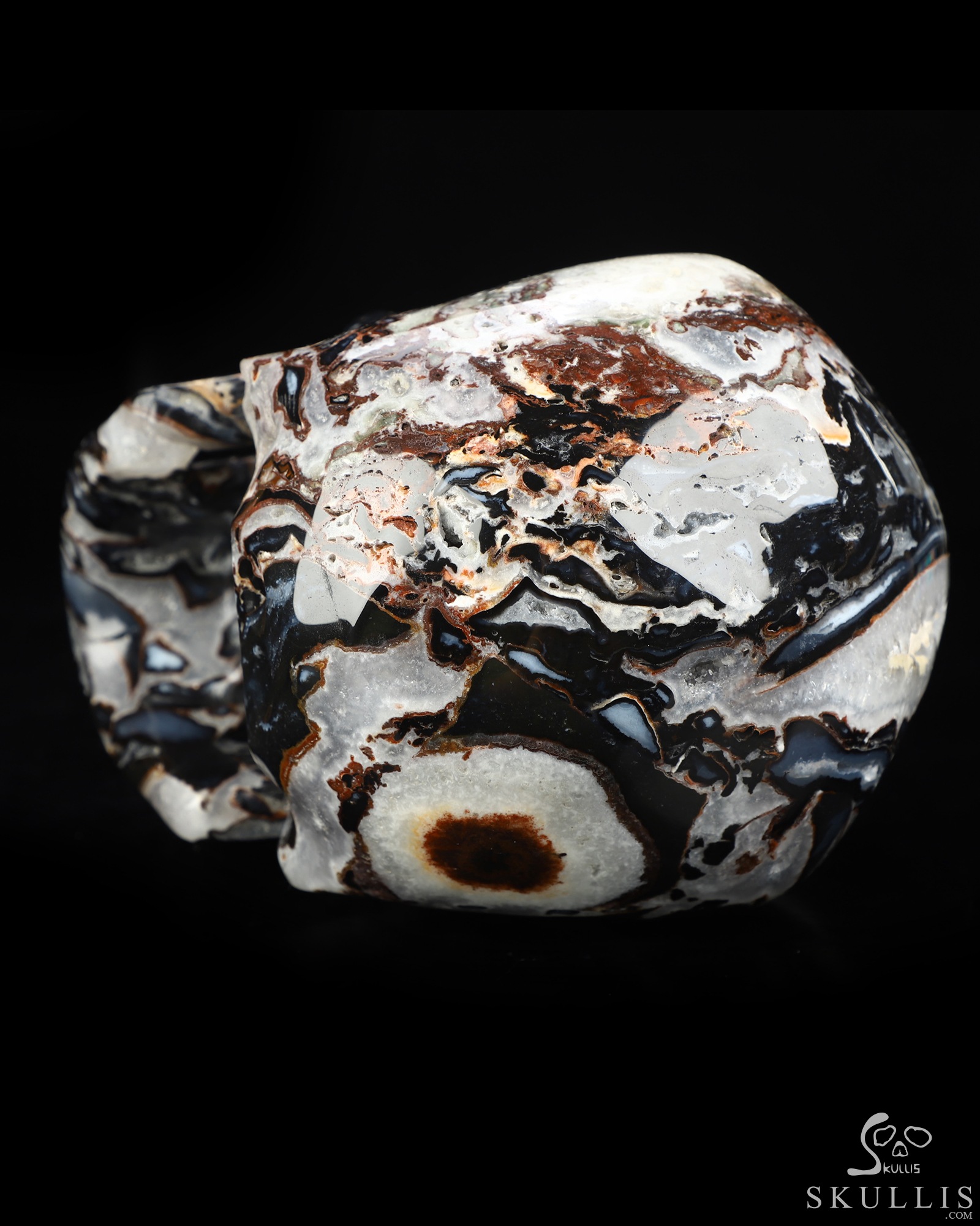 Lifesized 6.9" Black Zebra Agate Hand Carved Crystal Skull, Super Realistic, Crystal Healing Lifesized 6.9" Black Zebra Agate Hand Carved Crystal Skull, Super Realistic, Crystal Healing