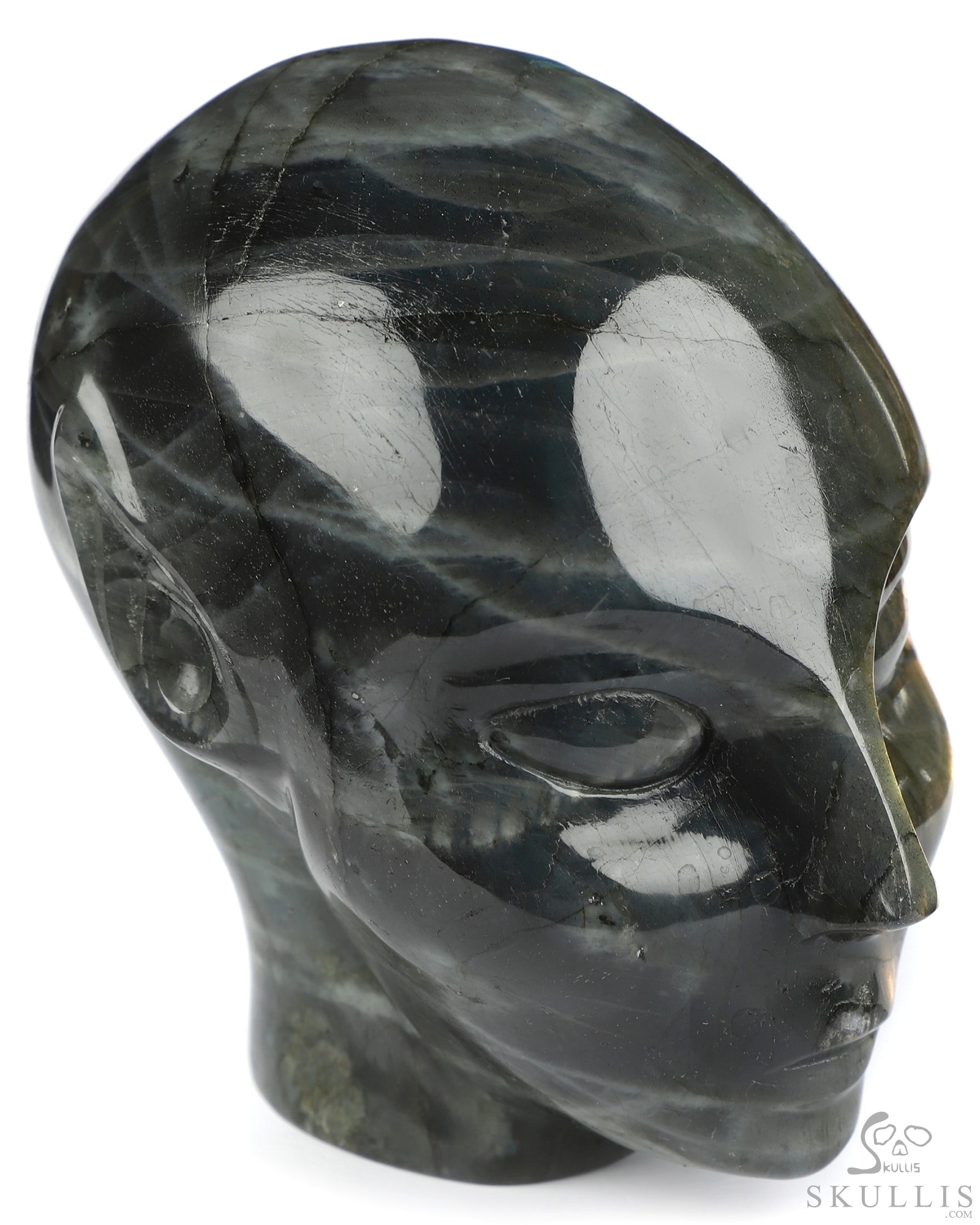 4.0" Labradorite Hand Carved Fairy Elf Alien Crystal Skull Companion Sculpture, Crystal Healing 4.0" Labradorite Hand Carved Fairy Elf Alien Crystal Skull Companion Sculpture, Crystal Healing