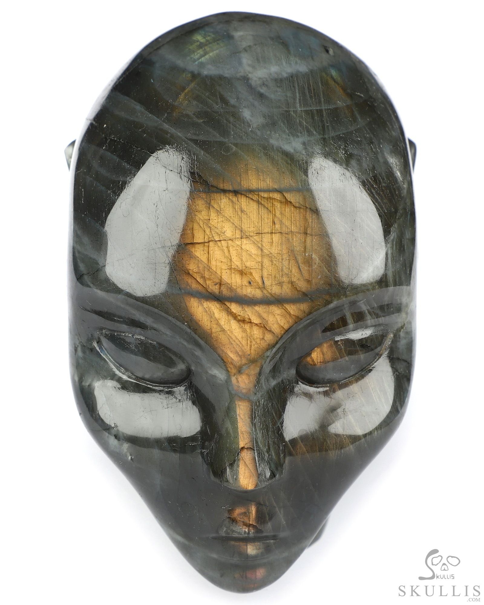 4.0" Labradorite Hand Carved Fairy Elf Alien Crystal Skull Companion Sculpture, Crystal Healing 4.0" Labradorite Hand Carved Fairy Elf Alien Crystal Skull Companion Sculpture, Crystal Healing