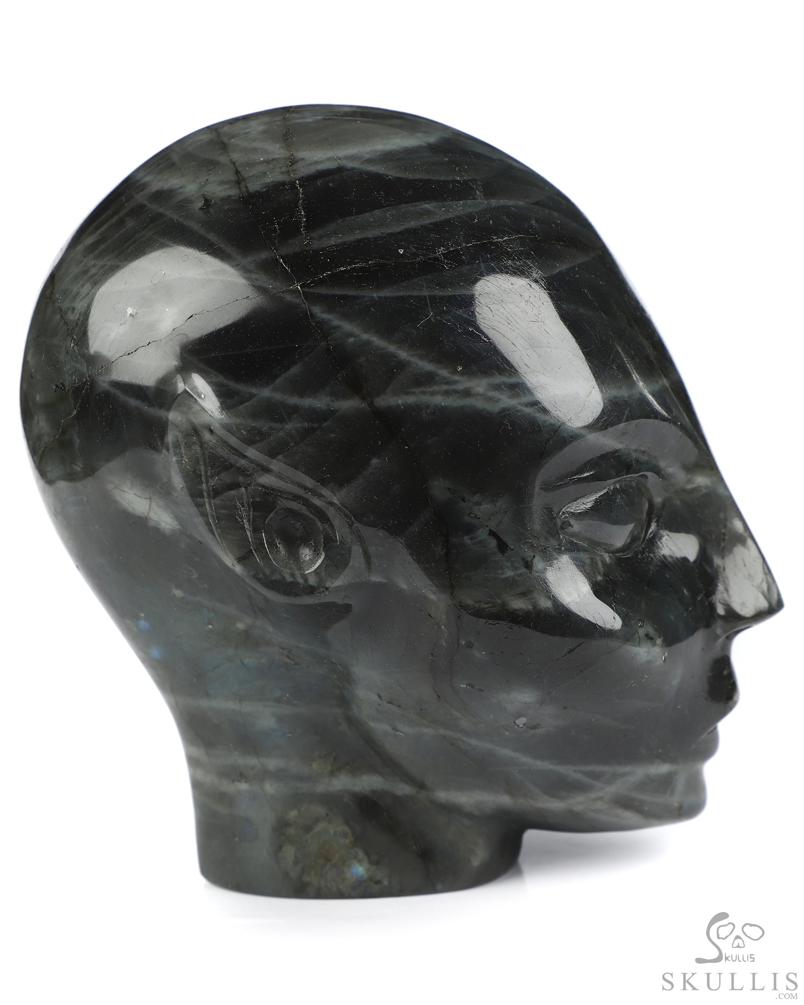 4.0" Labradorite Hand Carved Fairy Elf Alien Crystal Skull Companion Sculpture, Crystal Healing 4.0" Labradorite Hand Carved Fairy Elf Alien Crystal Skull Companion Sculpture, Crystal Healing