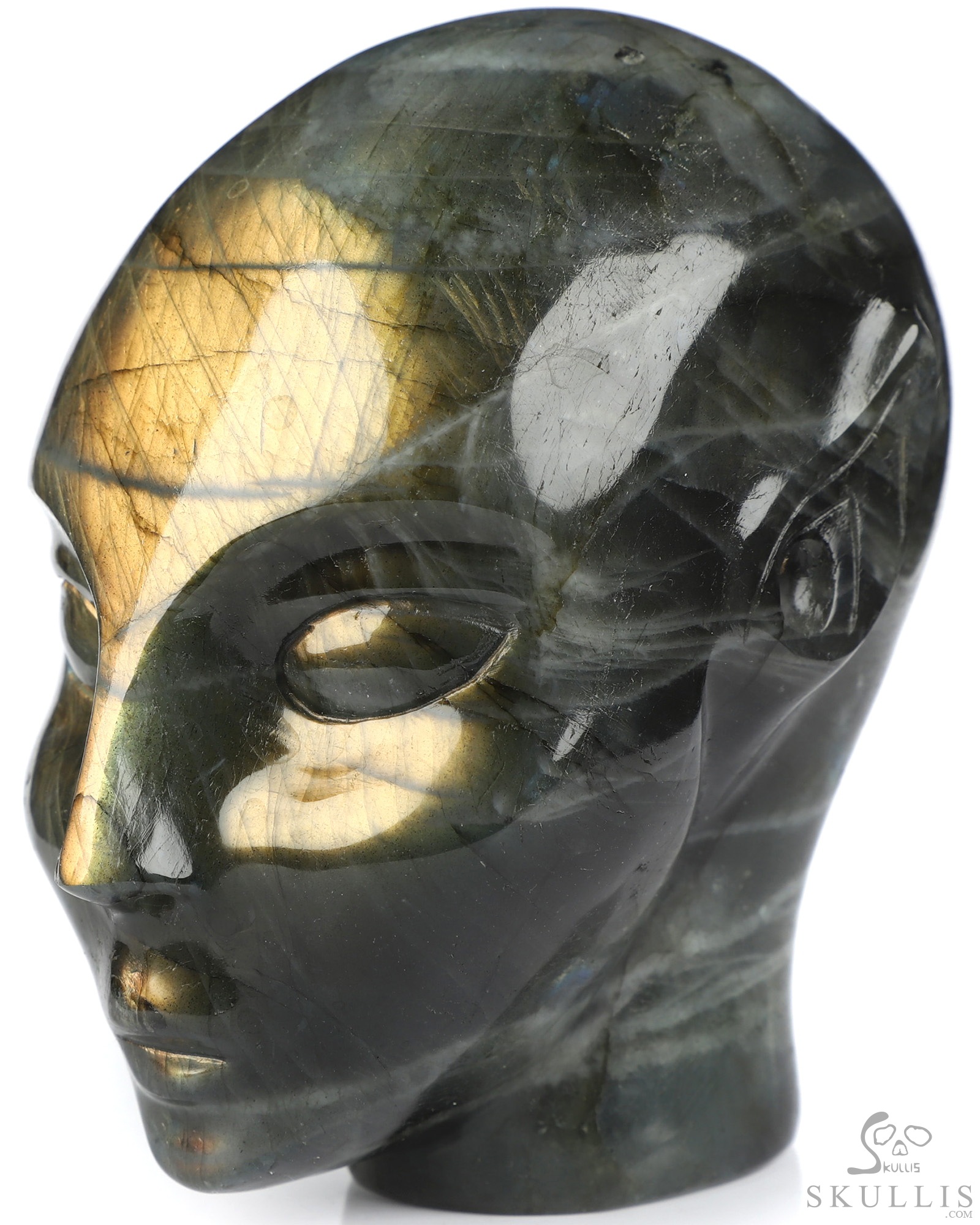 4.0" Labradorite Hand Carved Fairy Elf Alien Crystal Skull Companion Sculpture, Crystal Healing 4.0" Labradorite Hand Carved Fairy Elf Alien Crystal Skull Companion Sculpture, Crystal Healing