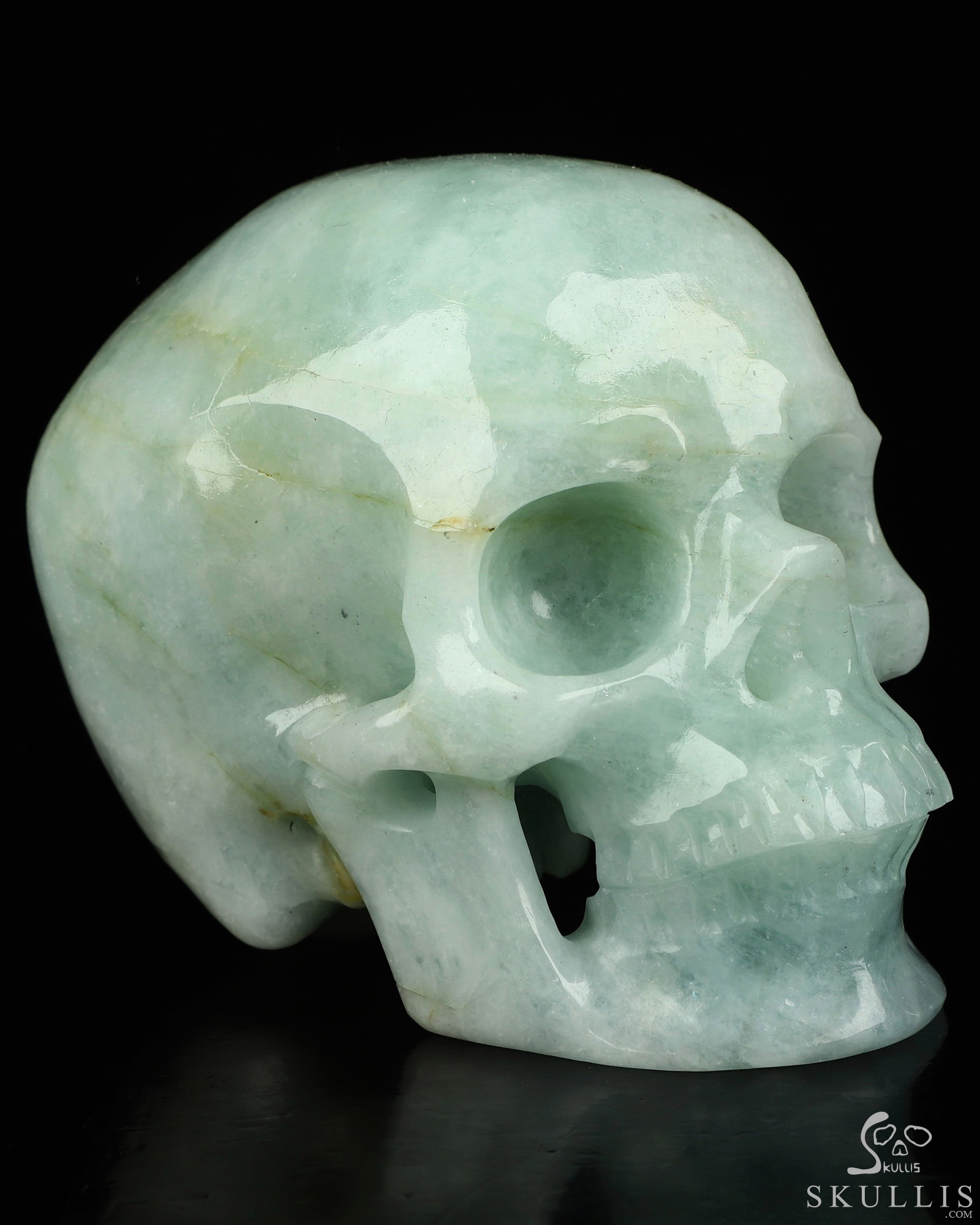 Gemstone 4.0" Aquamarine Hand Carved Crystal Skull, Super Realistic, Crystal Healing Gemstone 4.0" Aquamarine Hand Carved Crystal Skull, Super Realistic, Crystal Healing
