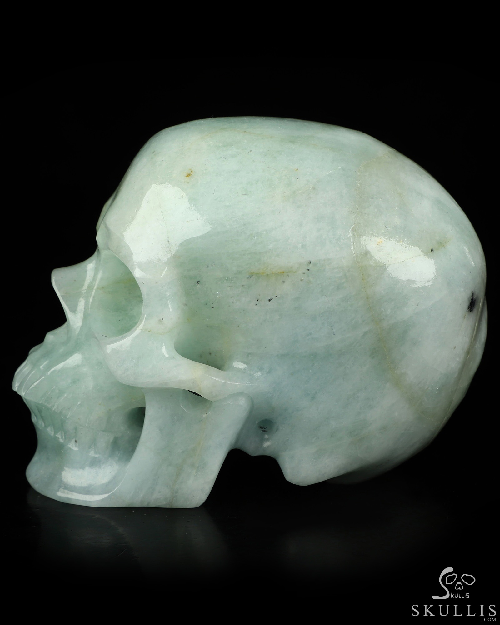 Gemstone 4.0" Aquamarine Hand Carved Crystal Skull, Super Realistic, Crystal Healing Gemstone 4.0" Aquamarine Hand Carved Crystal Skull, Super Realistic, Crystal Healing