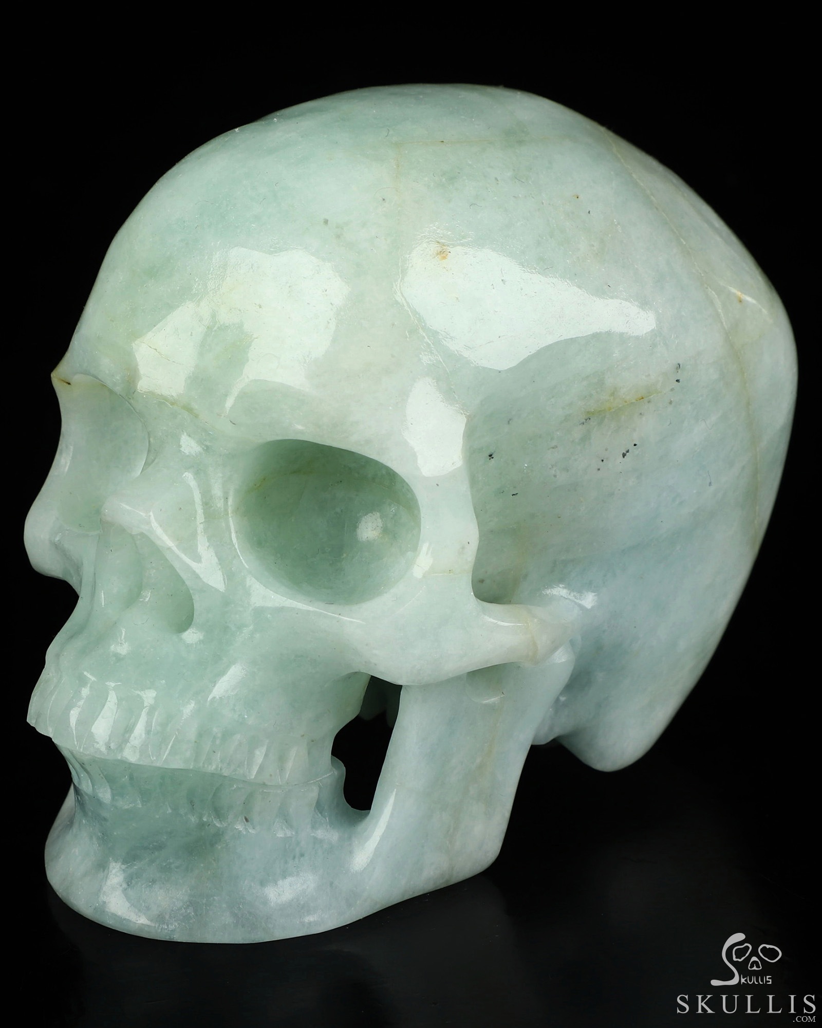 Gemstone 4.0" Aquamarine Hand Carved Crystal Skull, Super Realistic, Crystal Healing Gemstone 4.0" Aquamarine Hand Carved Crystal Skull, Super Realistic, Crystal Healing