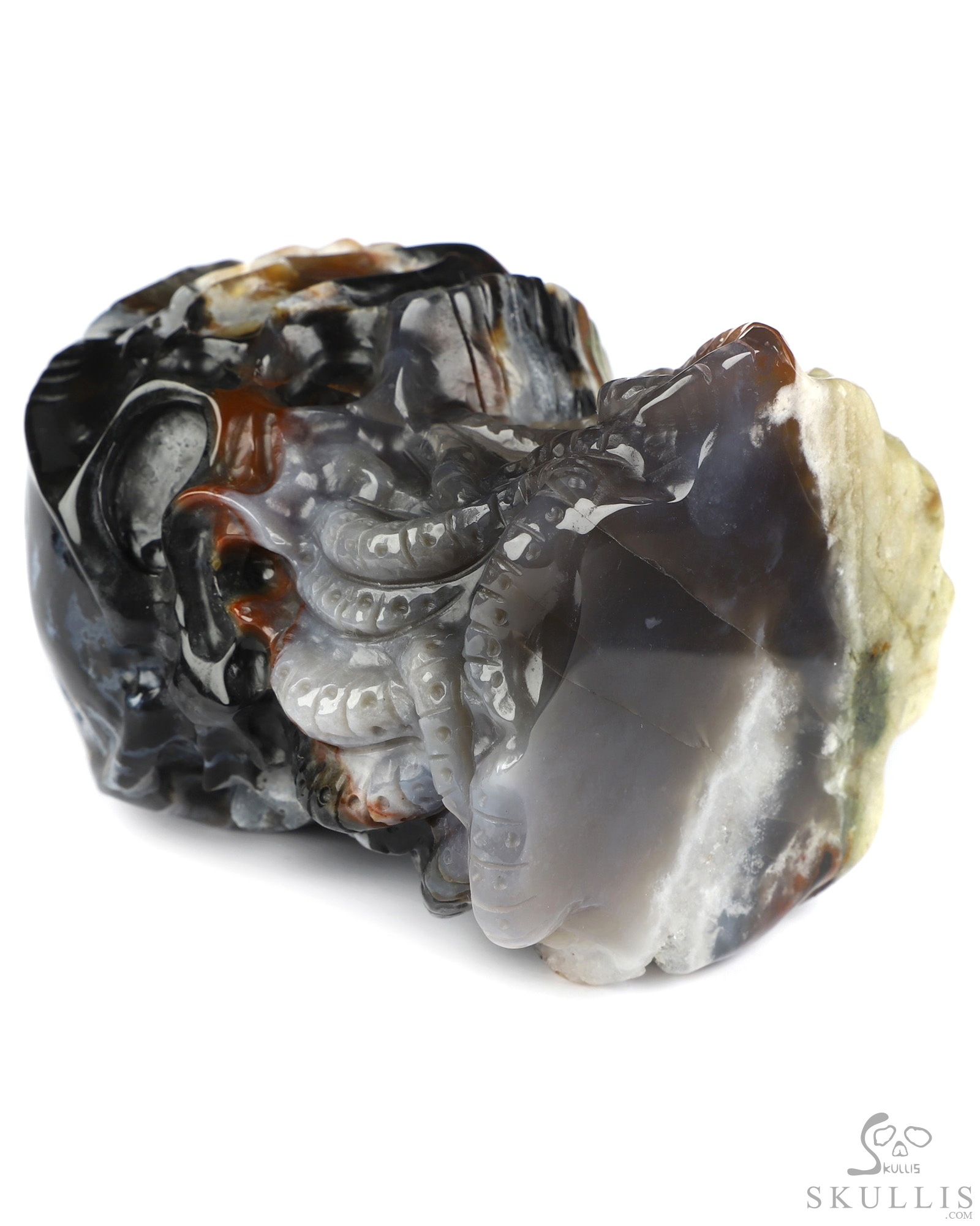 4.1" Black Zebra Agate Hand Carved Crystal Octopus Sculpture, Crystal Healing 4.1" Black Zebra Agate Hand Carved Crystal Octopus Sculpture, Crystal Healing