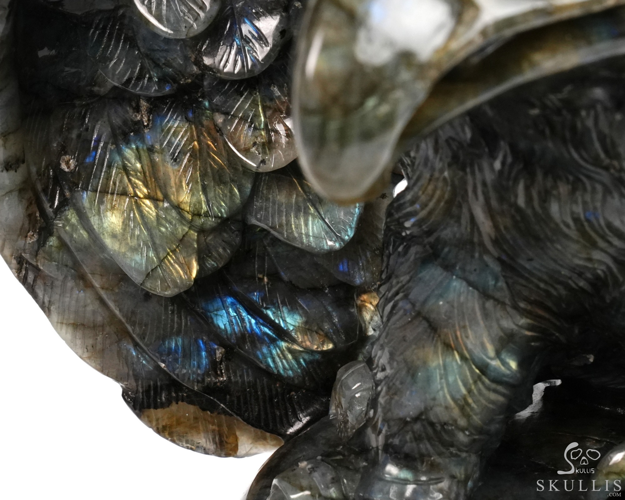 Against the Gathering Dark - 9.6" Carved Labradorite Eagle And Crystal Skull Fine Art Sculpture, Crystal Healing Against the Gathering Dark - 9.6" Carved Labradorite Eagle And Crystal Skull Fine Art Sculpture, Crystal Healing