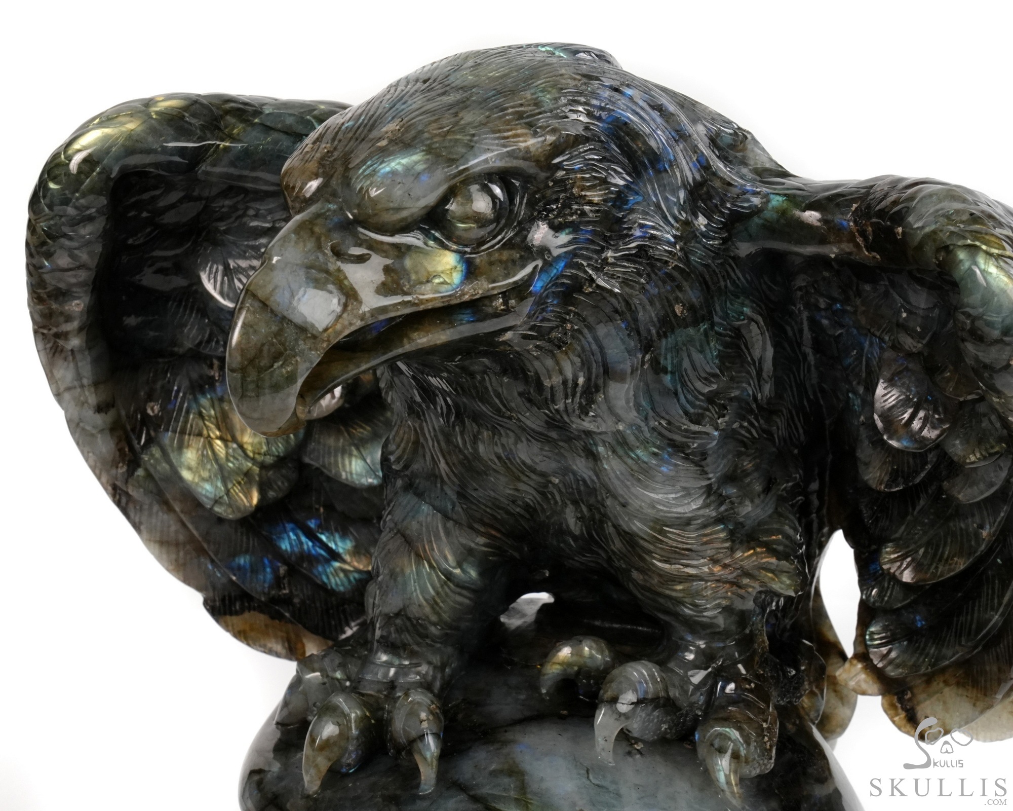 Against the Gathering Dark - 9.6" Carved Labradorite Eagle And Crystal Skull Fine Art Sculpture, Crystal Healing Against the Gathering Dark - 9.6" Carved Labradorite Eagle And Crystal Skull Fine Art Sculpture, Crystal Healing