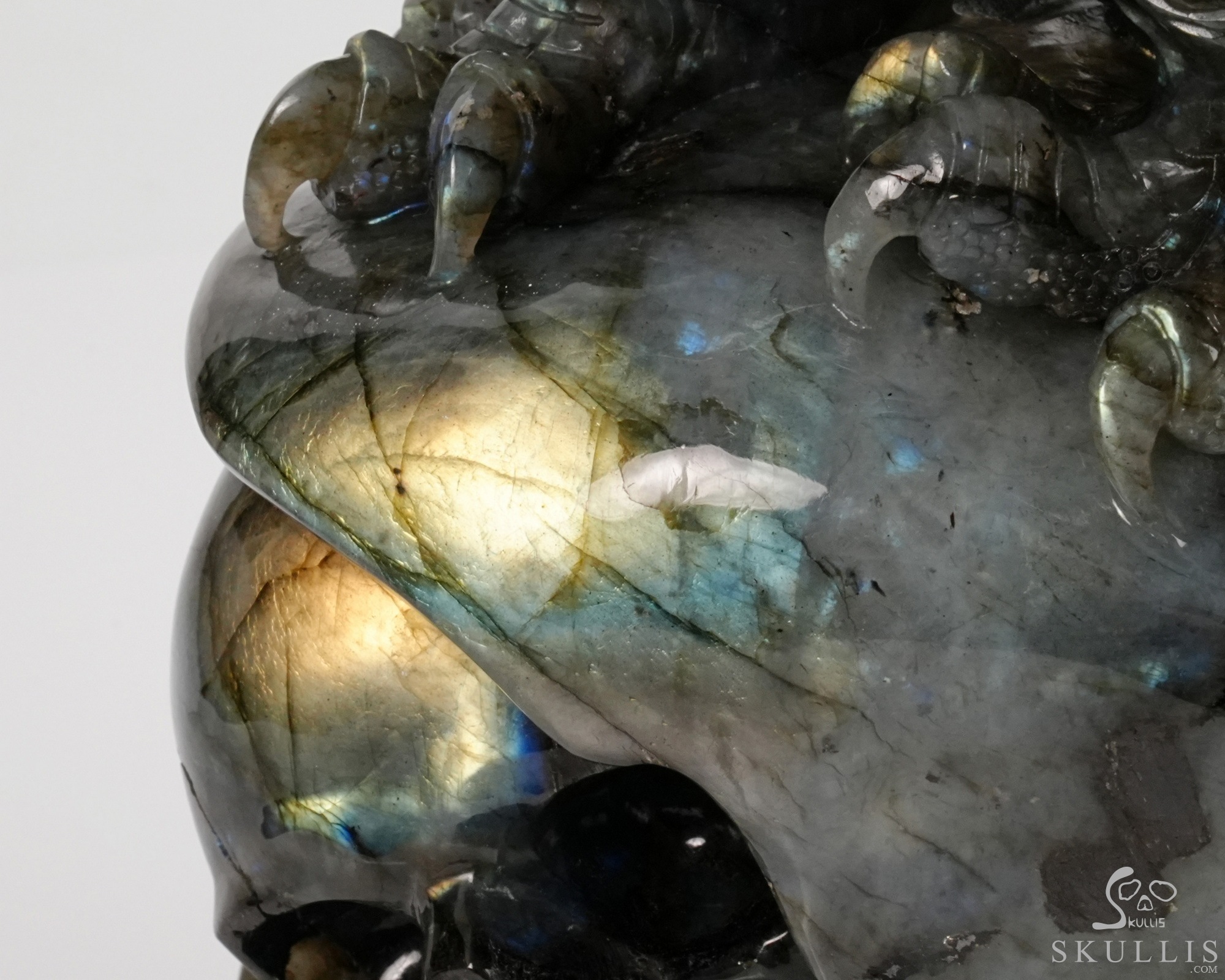 Against the Gathering Dark - 9.6" Carved Labradorite Eagle And Crystal Skull Fine Art Sculpture, Crystal Healing Against the Gathering Dark - 9.6" Carved Labradorite Eagle And Crystal Skull Fine Art Sculpture, Crystal Healing
