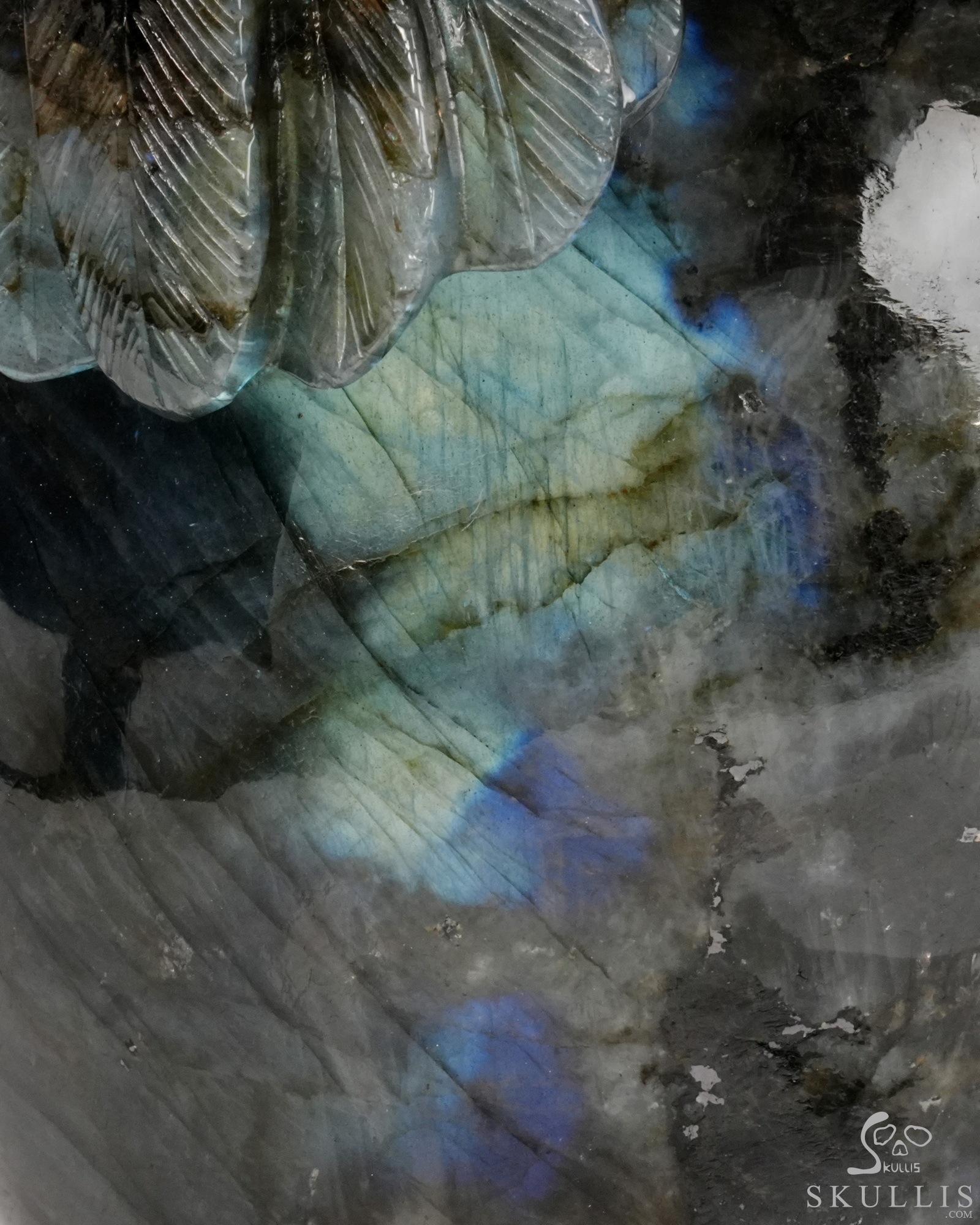 Against the Gathering Dark - 9.6" Carved Labradorite Eagle And Crystal Skull Fine Art Sculpture, Crystal Healing Against the Gathering Dark - 9.6" Carved Labradorite Eagle And Crystal Skull Fine Art Sculpture, Crystal Healing