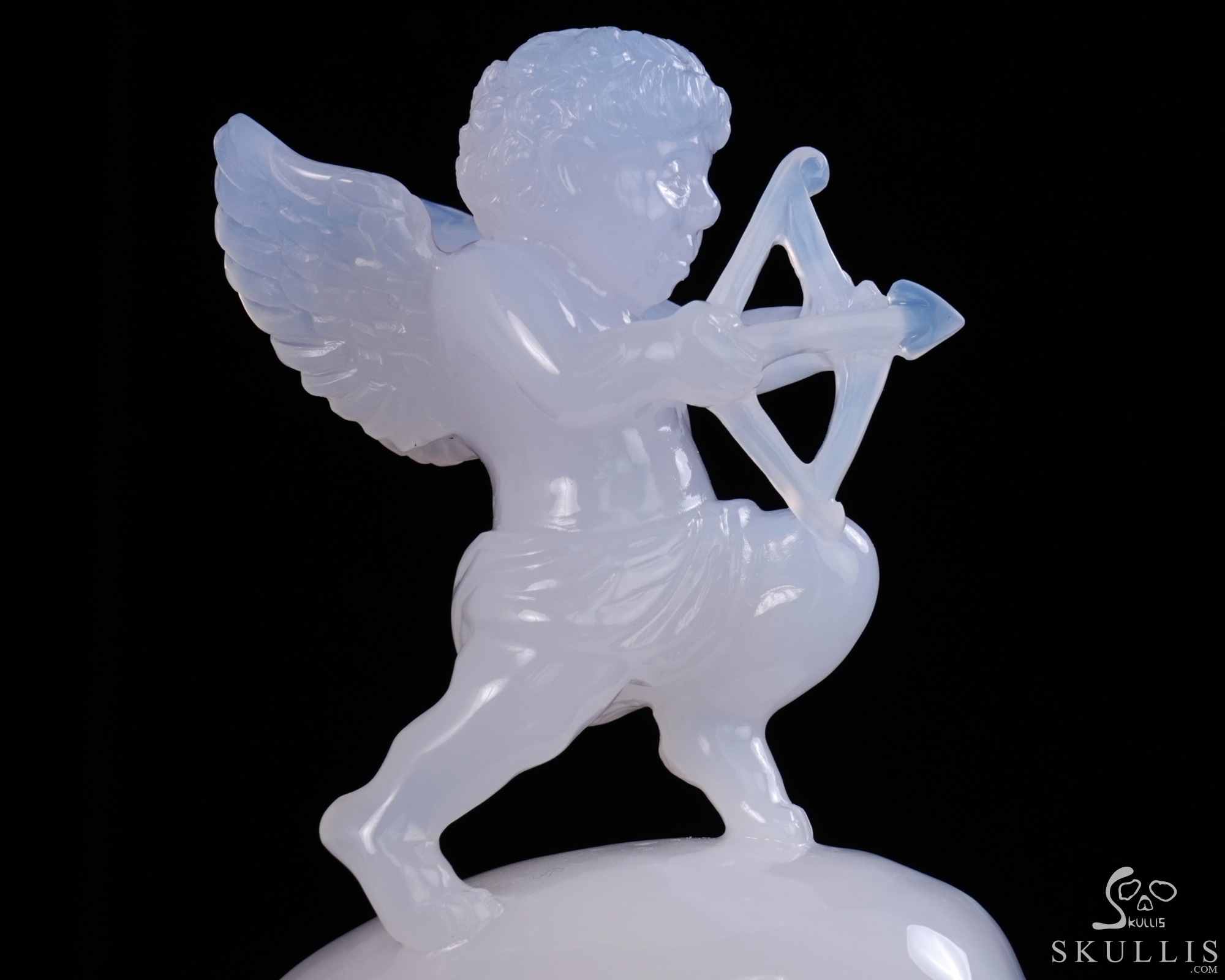 June 4, 2026 ACSAD (A Crystal Skull a Day) - Aiming for Forever - 6.4" Blue Chalcedony Hand Carved Cupid on Crystal Skull Fine Art Sculpture, Crystal Healing June 4, 2026 ACSAD (A Crystal Skull a Day) - Aiming for Forever - 6.4" Blue Chalcedony Hand Carved Cupid on Crystal Skull Fine Art Sculpture, Crystal Healing