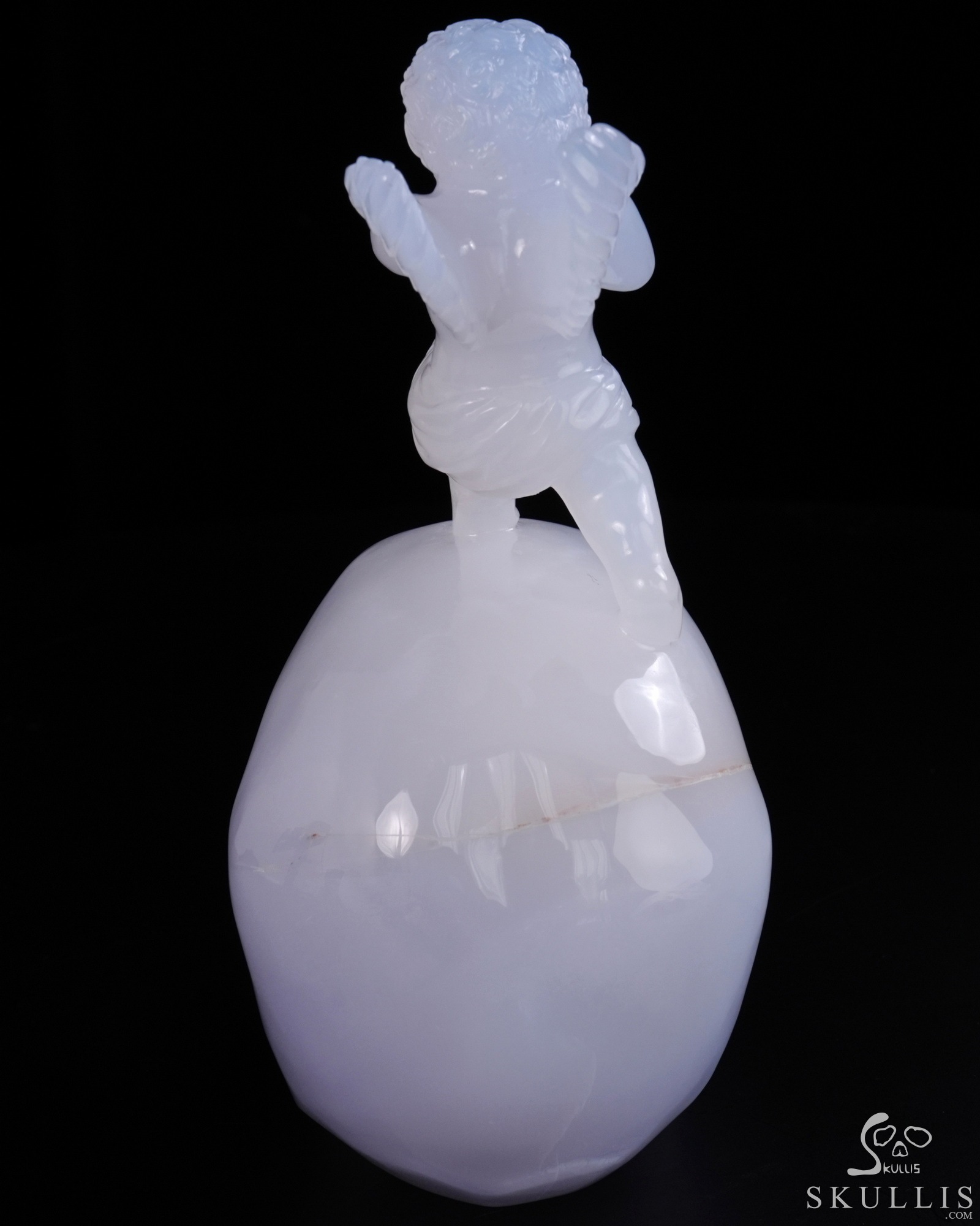 June 4, 2026 ACSAD (A Crystal Skull a Day) - Aiming for Forever - 6.4" Blue Chalcedony Hand Carved Cupid on Crystal Skull Fine Art Sculpture, Crystal Healing June 4, 2026 ACSAD (A Crystal Skull a Day) - Aiming for Forever - 6.4" Blue Chalcedony Hand Carved Cupid on Crystal Skull Fine Art Sculpture, Crystal Healing