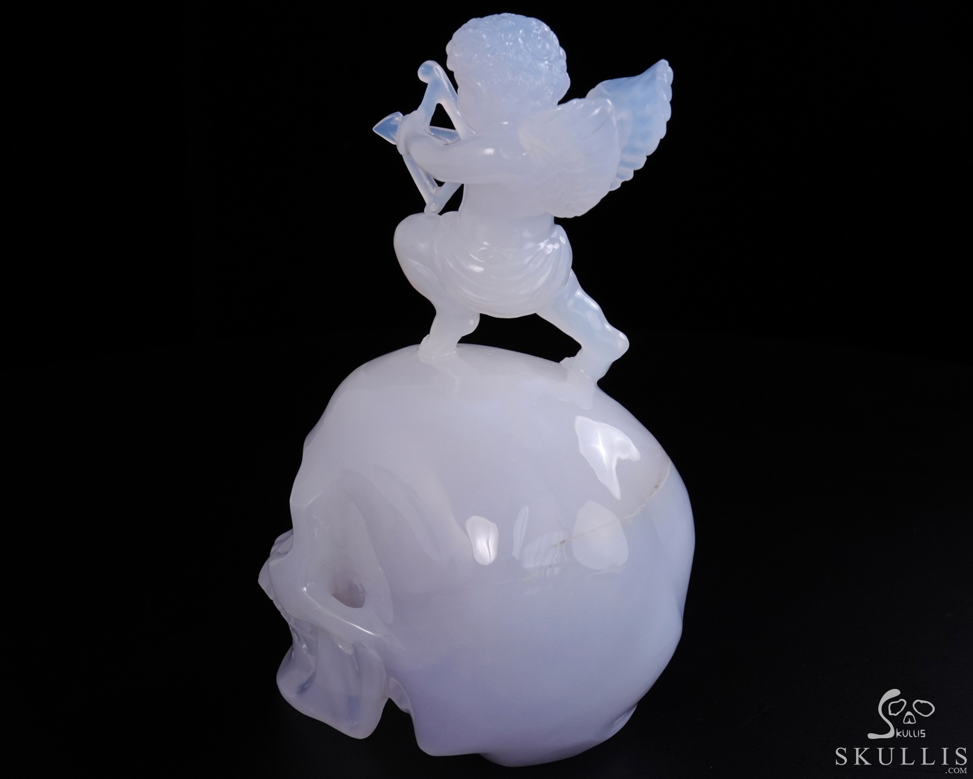 June 4, 2026 ACSAD (A Crystal Skull a Day) - Aiming for Forever - 6.4" Blue Chalcedony Hand Carved Cupid on Crystal Skull Fine Art Sculpture, Crystal Healing June 4, 2026 ACSAD (A Crystal Skull a Day) - Aiming for Forever - 6.4" Blue Chalcedony Hand Carved Cupid on Crystal Skull Fine Art Sculpture, Crystal Healing