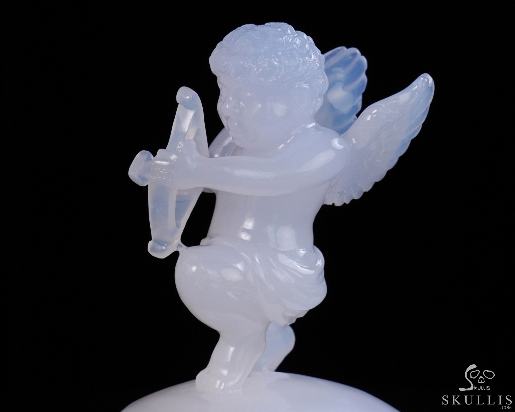 June 4, 2026 ACSAD (A Crystal Skull a Day) - Aiming for Forever - 6.4" Blue Chalcedony Hand Carved Cupid on Crystal Skull Fine Art Sculpture, Crystal Healing June 4, 2026 ACSAD (A Crystal Skull a Day) - Aiming for Forever - 6.4" Blue Chalcedony Hand Carved Cupid on Crystal Skull Fine Art Sculpture, Crystal Healing