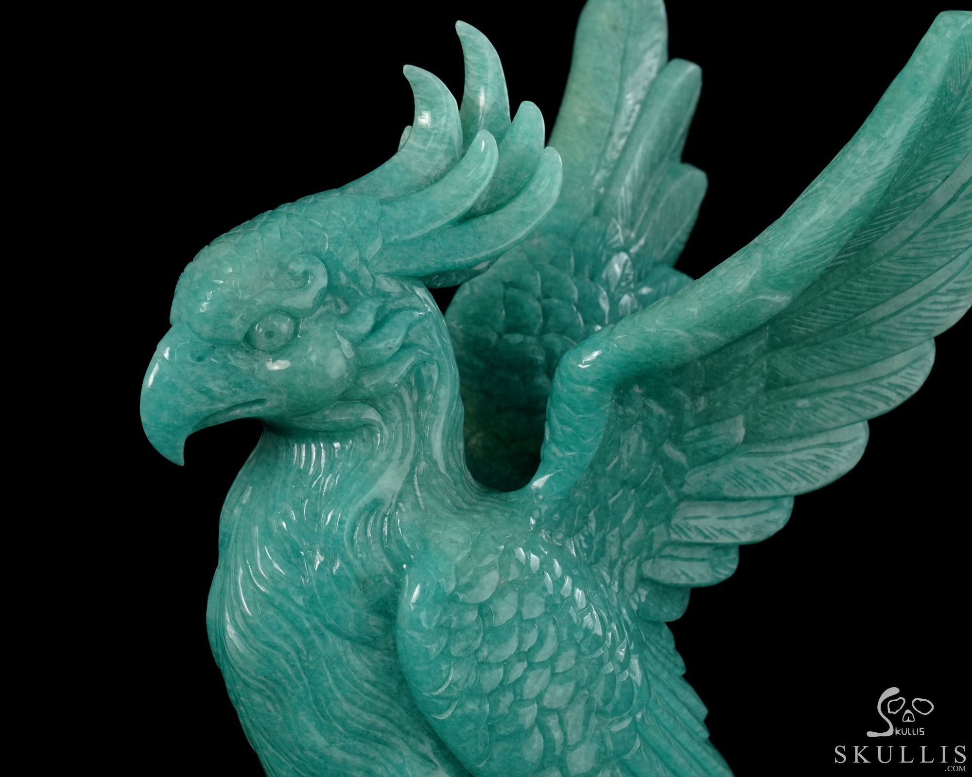 June 7, 2026 ACSAD (A Crystal Skull a Day) - The Unfading Wing - 10.0" Carved Madagascar Amazonite Phoenix on Crystal Skull Sculpture, Crystal Healing June 7, 2026 ACSAD (A Crystal Skull a Day) - The Unfading Wing - 10.0" Carved Madagascar Amazonite Phoenix on Crystal Skull Sculpture, Crystal Healing