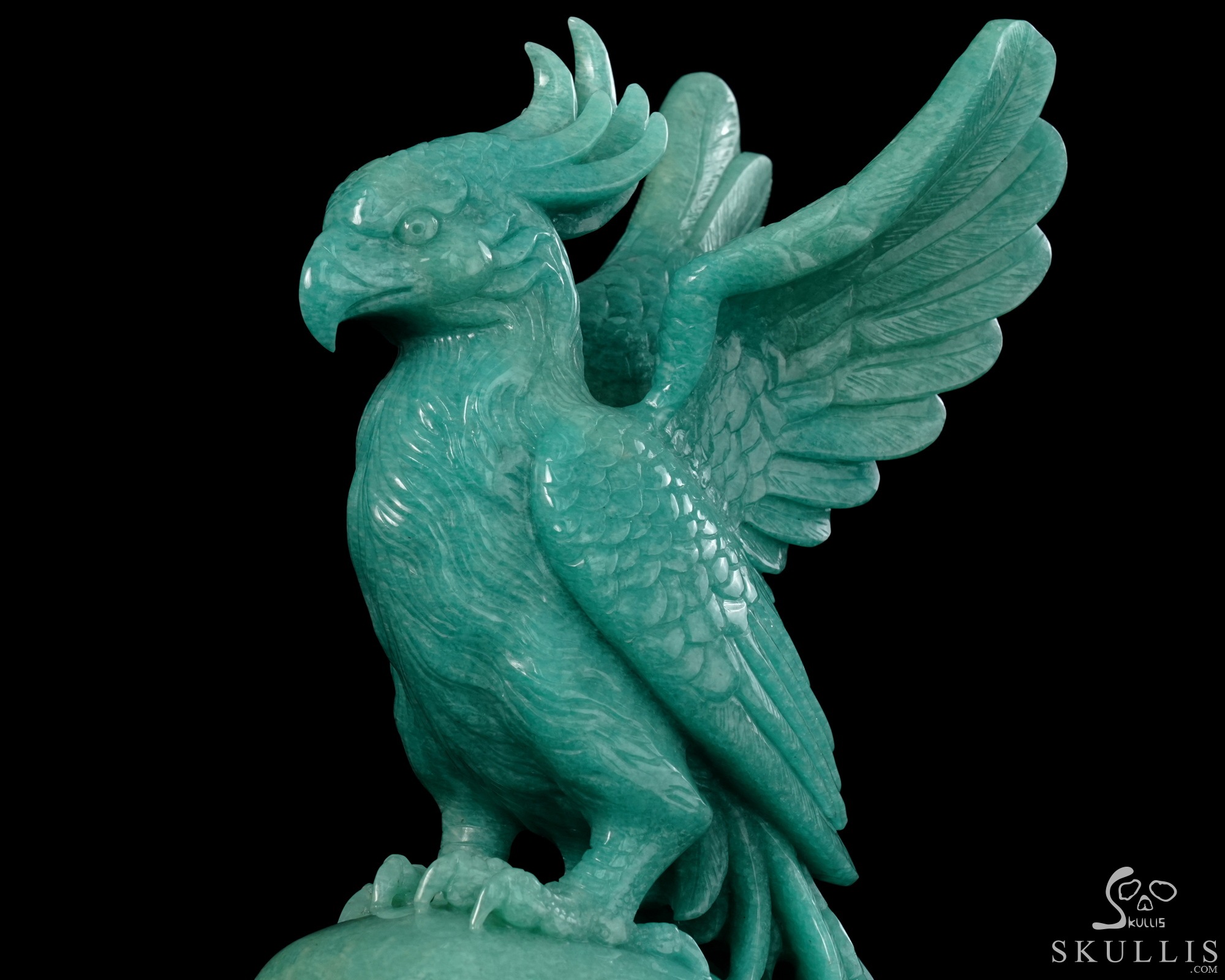 June 7, 2026 ACSAD (A Crystal Skull a Day) - The Unfading Wing - 10.0" Carved Madagascar Amazonite Phoenix on Crystal Skull Sculpture, Crystal Healing June 7, 2026 ACSAD (A Crystal Skull a Day) - The Unfading Wing - 10.0" Carved Madagascar Amazonite Phoenix on Crystal Skull Sculpture, Crystal Healing