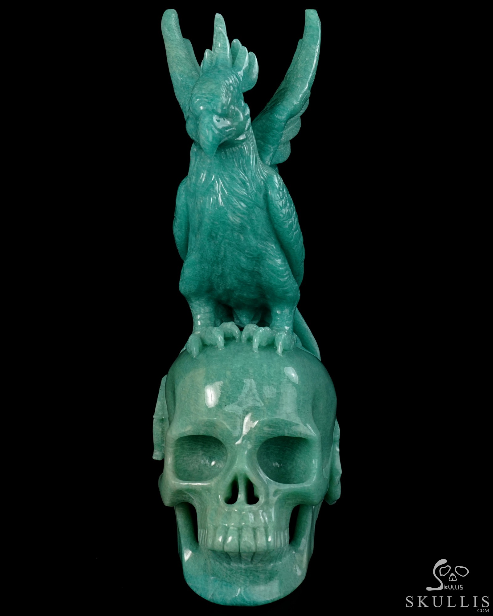June 7, 2026 ACSAD (A Crystal Skull a Day) - The Unfading Wing - 10.0" Carved Madagascar Amazonite Phoenix on Crystal Skull Sculpture, Crystal Healing June 7, 2026 ACSAD (A Crystal Skull a Day) - The Unfading Wing - 10.0" Carved Madagascar Amazonite Phoenix on Crystal Skull Sculpture, Crystal Healing