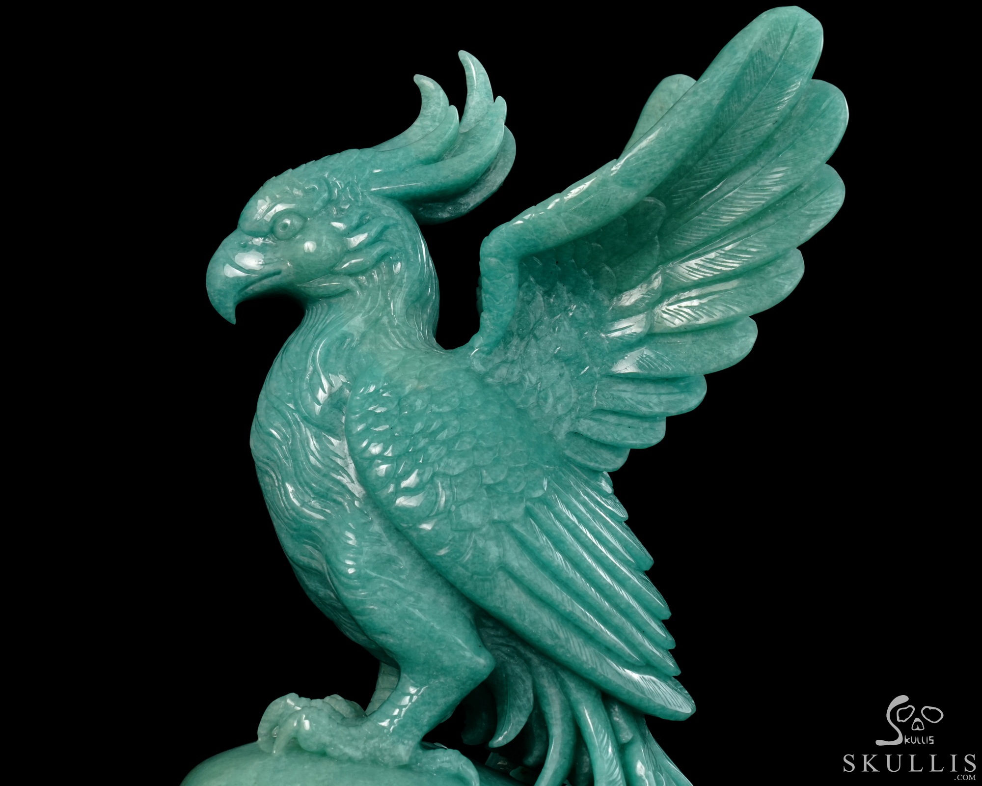 June 7, 2026 ACSAD (A Crystal Skull a Day) - The Unfading Wing - 10.0" Carved Madagascar Amazonite Phoenix on Crystal Skull Sculpture, Crystal Healing June 7, 2026 ACSAD (A Crystal Skull a Day) - The Unfading Wing - 10.0" Carved Madagascar Amazonite Phoenix on Crystal Skull Sculpture, Crystal Healing