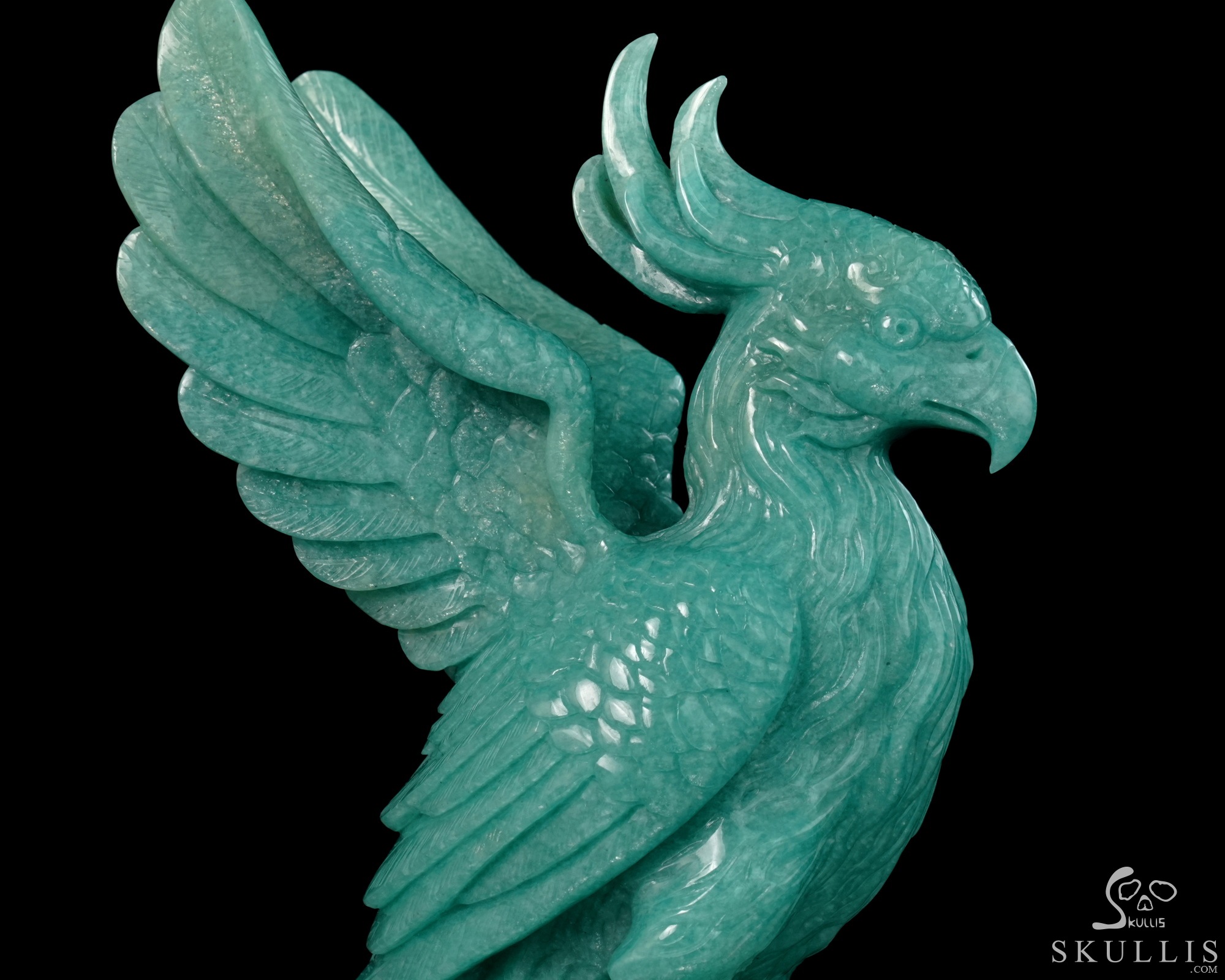 June 7, 2026 ACSAD (A Crystal Skull a Day) - The Unfading Wing - 10.0" Carved Madagascar Amazonite Phoenix on Crystal Skull Sculpture, Crystal Healing June 7, 2026 ACSAD (A Crystal Skull a Day) - The Unfading Wing - 10.0" Carved Madagascar Amazonite Phoenix on Crystal Skull Sculpture, Crystal Healing