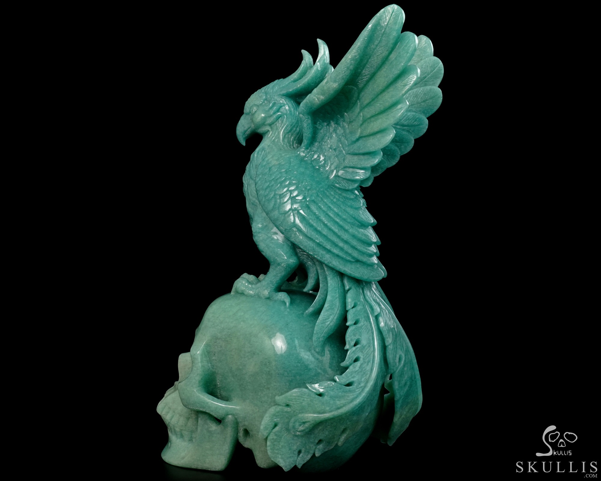 June 7, 2026 ACSAD (A Crystal Skull a Day) - The Unfading Wing - 10.0" Carved Madagascar Amazonite Phoenix on Crystal Skull Sculpture, Crystal Healing June 7, 2026 ACSAD (A Crystal Skull a Day) - The Unfading Wing - 10.0" Carved Madagascar Amazonite Phoenix on Crystal Skull Sculpture, Crystal Healing
