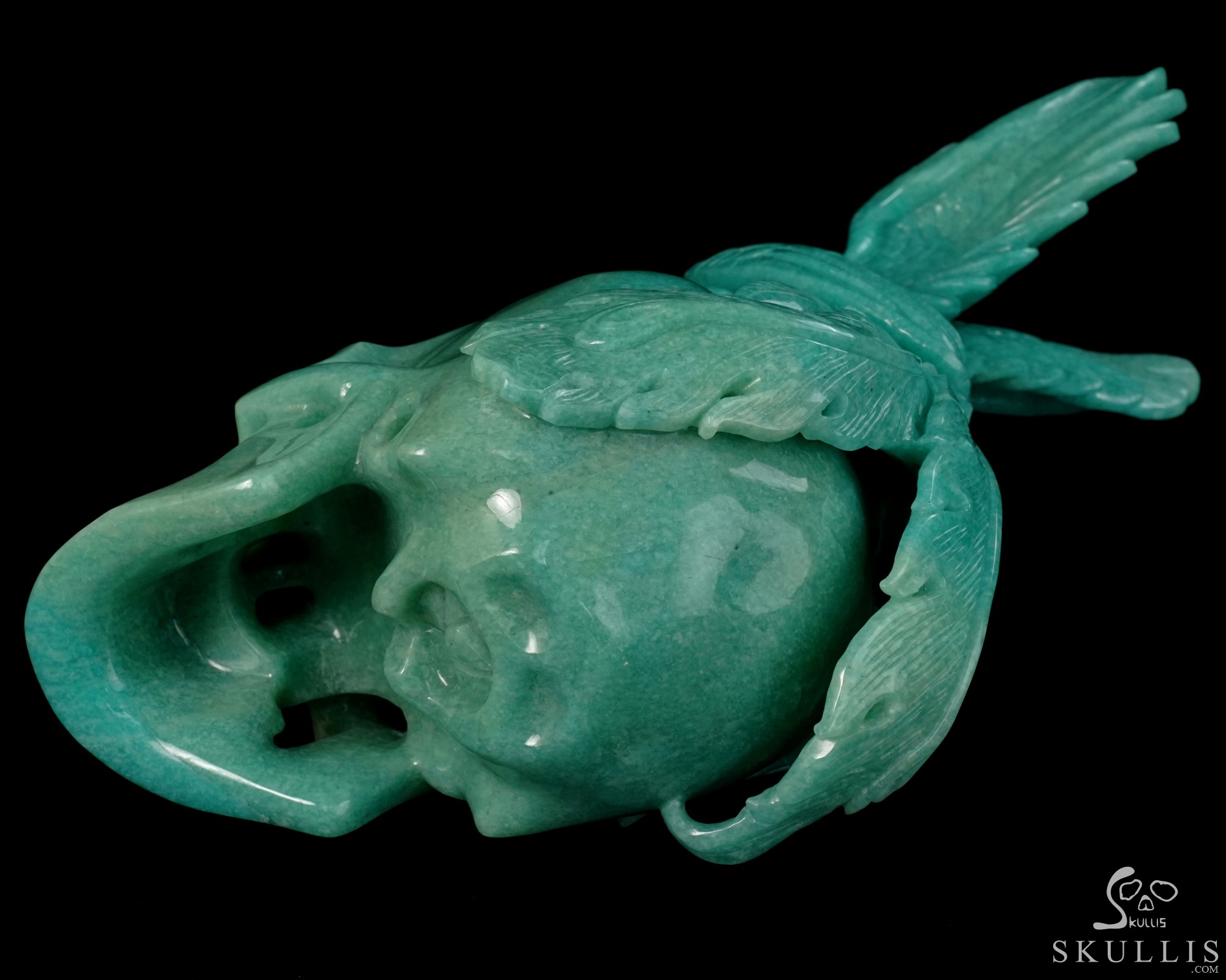 June 7, 2026 ACSAD (A Crystal Skull a Day) - The Unfading Wing - 10.0" Carved Madagascar Amazonite Phoenix on Crystal Skull Sculpture, Crystal Healing June 7, 2026 ACSAD (A Crystal Skull a Day) - The Unfading Wing - 10.0" Carved Madagascar Amazonite Phoenix on Crystal Skull Sculpture, Crystal Healing