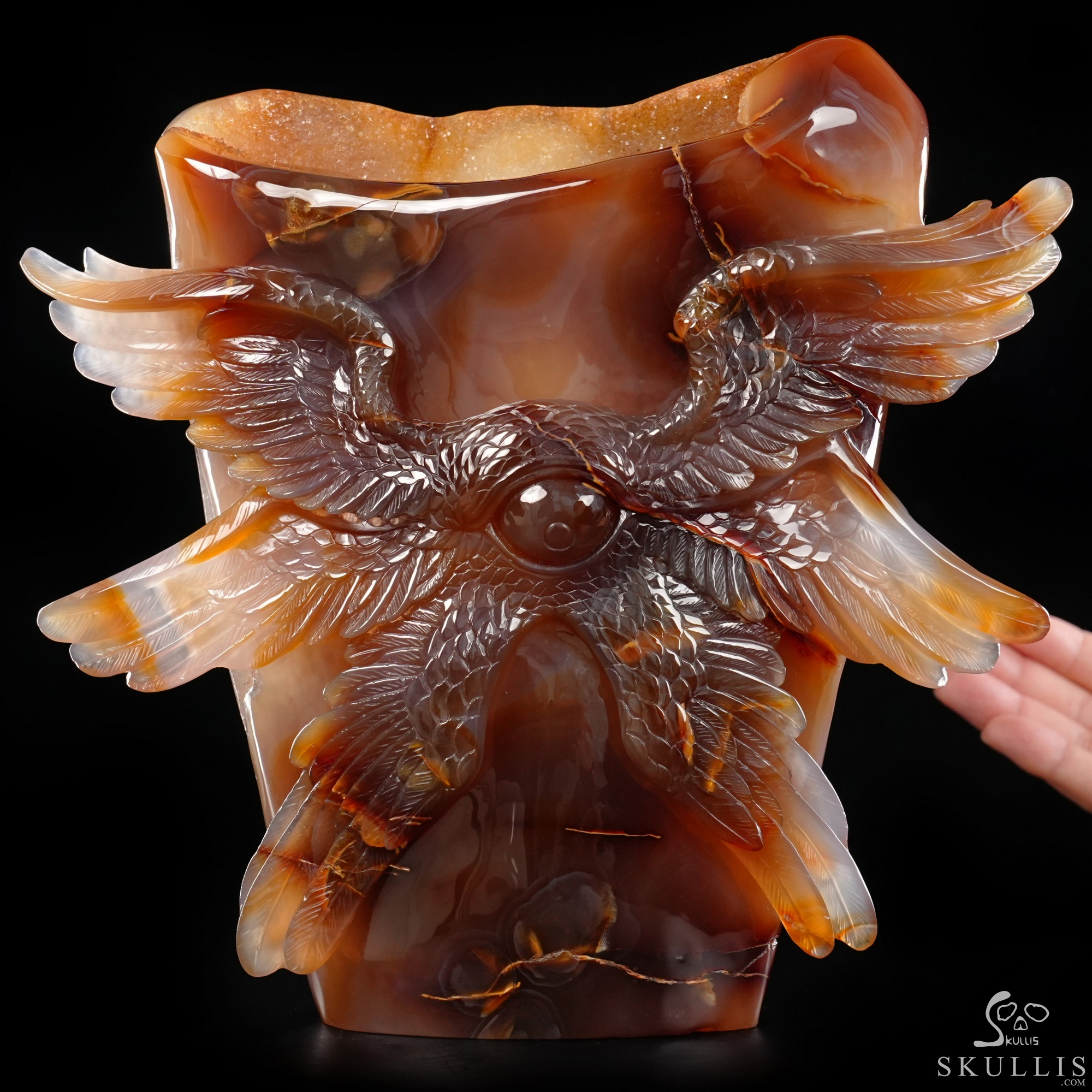 The Seraph’s Wake - 9.3" Premium Brazilian Agate Hand Carved Six-Winged Seraphim Fine Art Sculpture, Crystal Healing The Seraph’s Wake - 9.3" Premium Brazilian Agate Hand Carved Six-Winged Seraphim Fine Art Sculpture, Crystal Healing