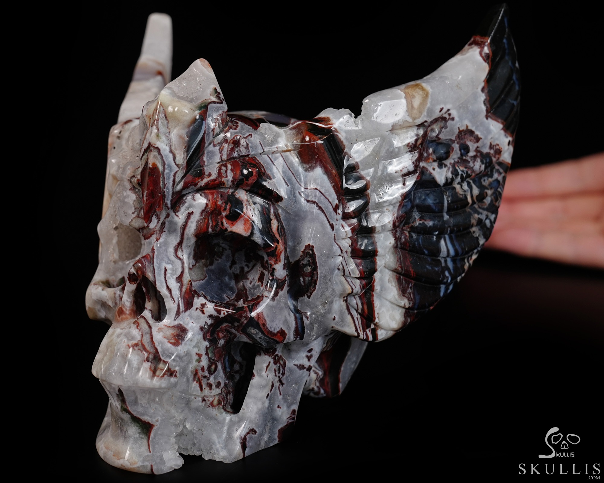 5.9" Black Zebra Agate Hand Carved Guardian Crystal Skull Sculpture, Crystal Healing 5.9" Black Zebra Agate Hand Carved Guardian Crystal Skull Sculpture, Crystal Healing