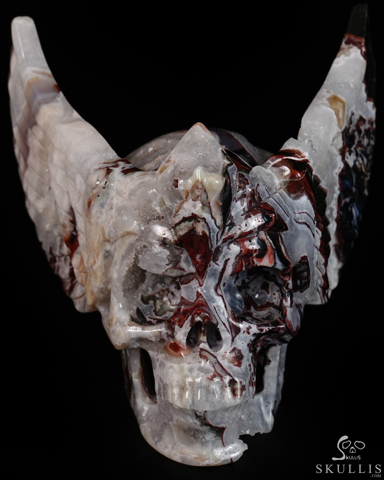 5.9" Black Zebra Agate Hand Carved Guardian Crystal Skull Sculpture, Crystal Healing 5.9" Black Zebra Agate Hand Carved Guardian Crystal Skull Sculpture, Crystal Healing