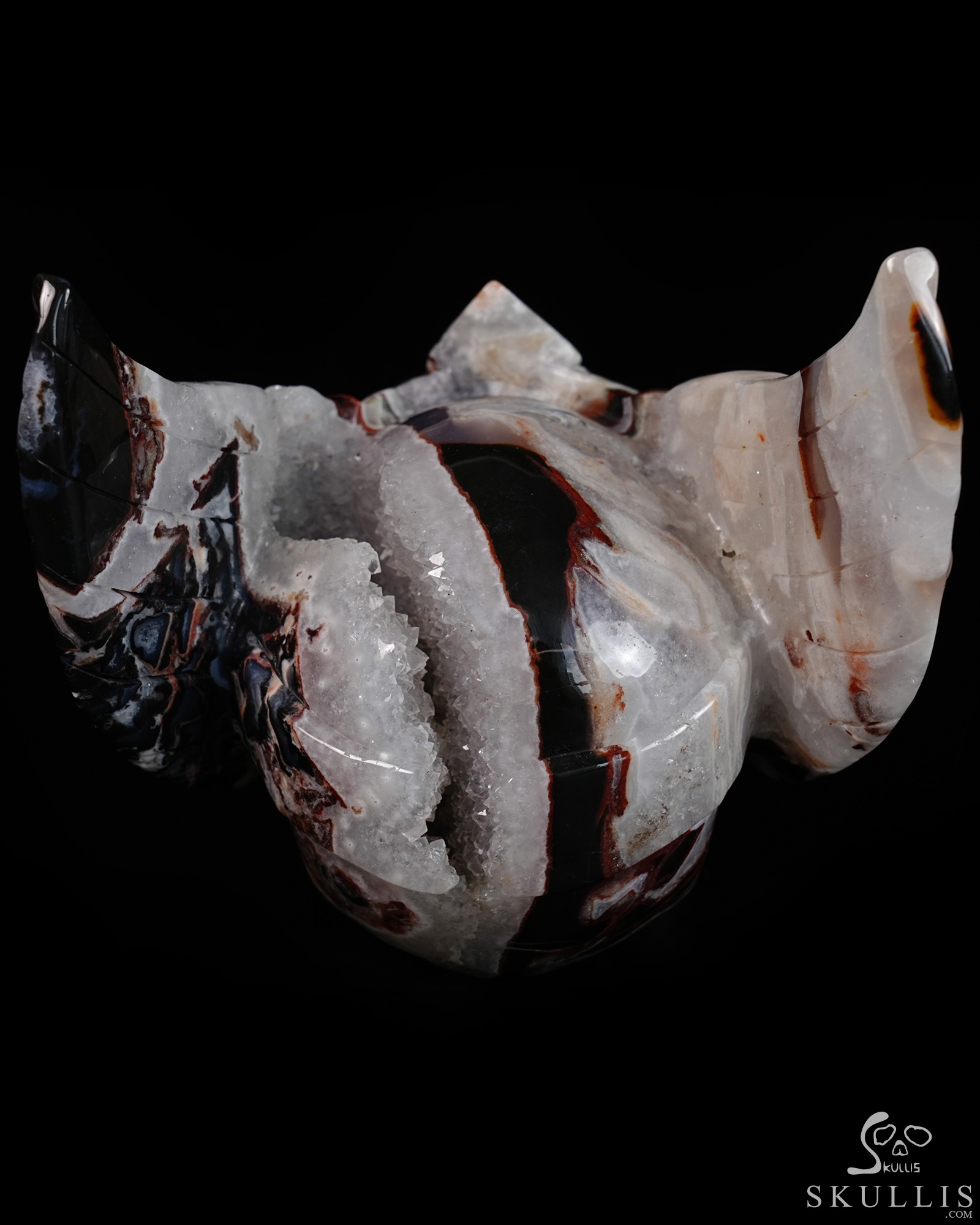 5.9" Black Zebra Agate Hand Carved Guardian Crystal Skull Sculpture, Crystal Healing 5.9" Black Zebra Agate Hand Carved Guardian Crystal Skull Sculpture, Crystal Healing