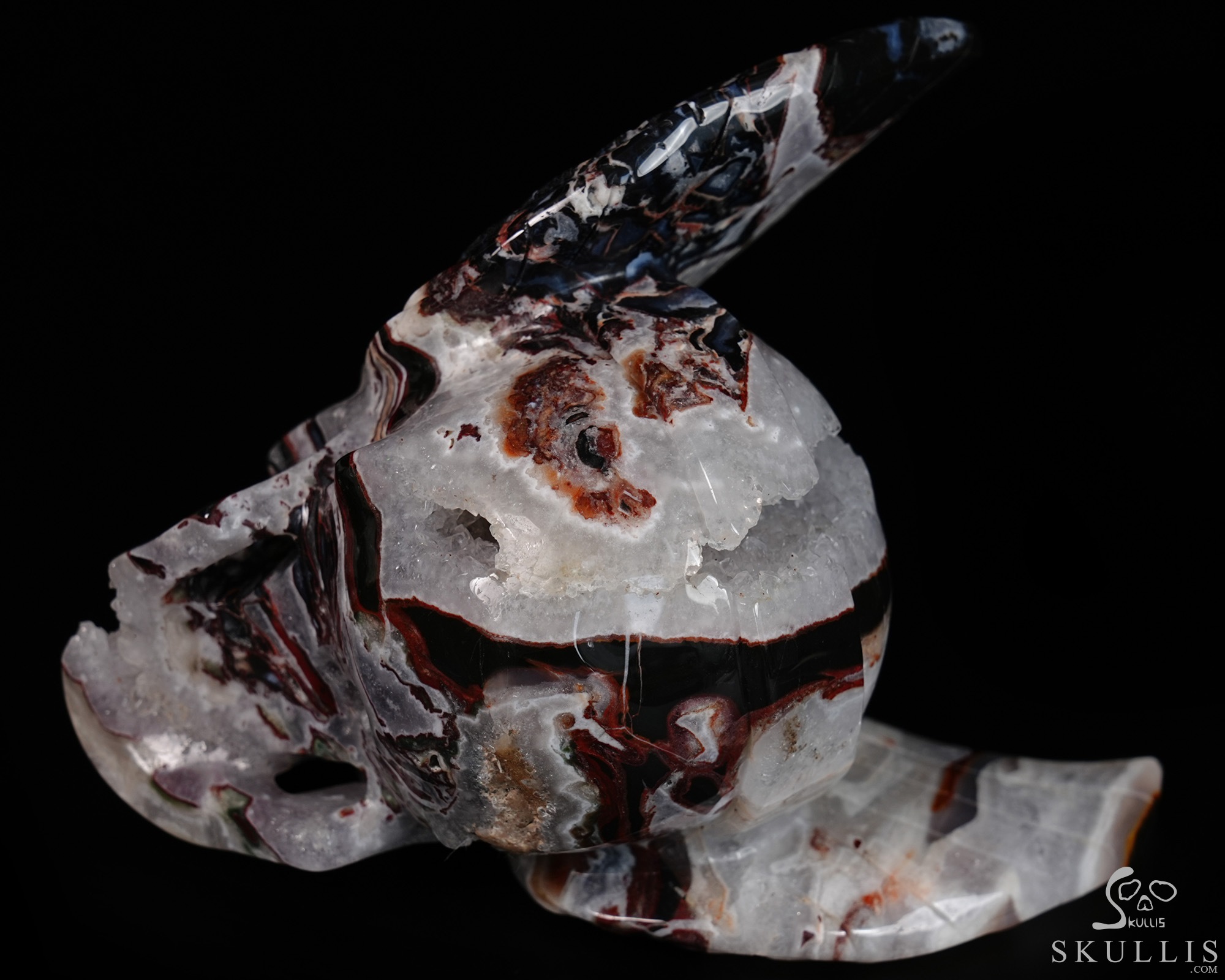 5.9" Black Zebra Agate Hand Carved Guardian Crystal Skull Sculpture, Crystal Healing 5.9" Black Zebra Agate Hand Carved Guardian Crystal Skull Sculpture, Crystal Healing
