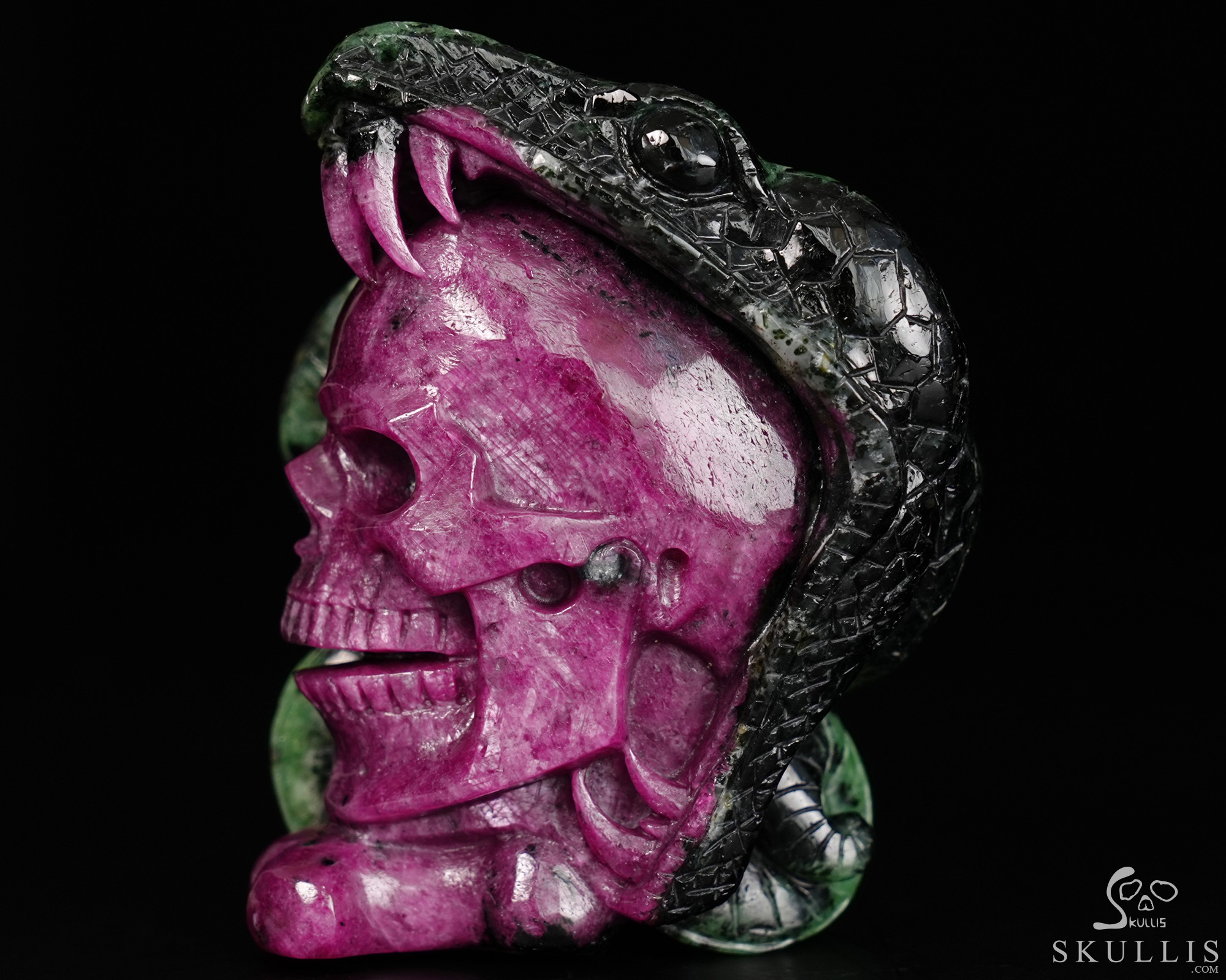 June 11, 2026 ACSAD (A Crystal Skull a Day) - The Poison & The Peony - 3.2" Carved Ruby Zoisite Crystal Skull with Coiled Serpent Sculpture, Crystal Healing June 11, 2026 ACSAD (A Crystal Skull a Day) - The Poison & The Peony - 3.2" Carved Ruby Zoisite Crystal Skull with Coiled Serpent Sculpture, Crystal Healing