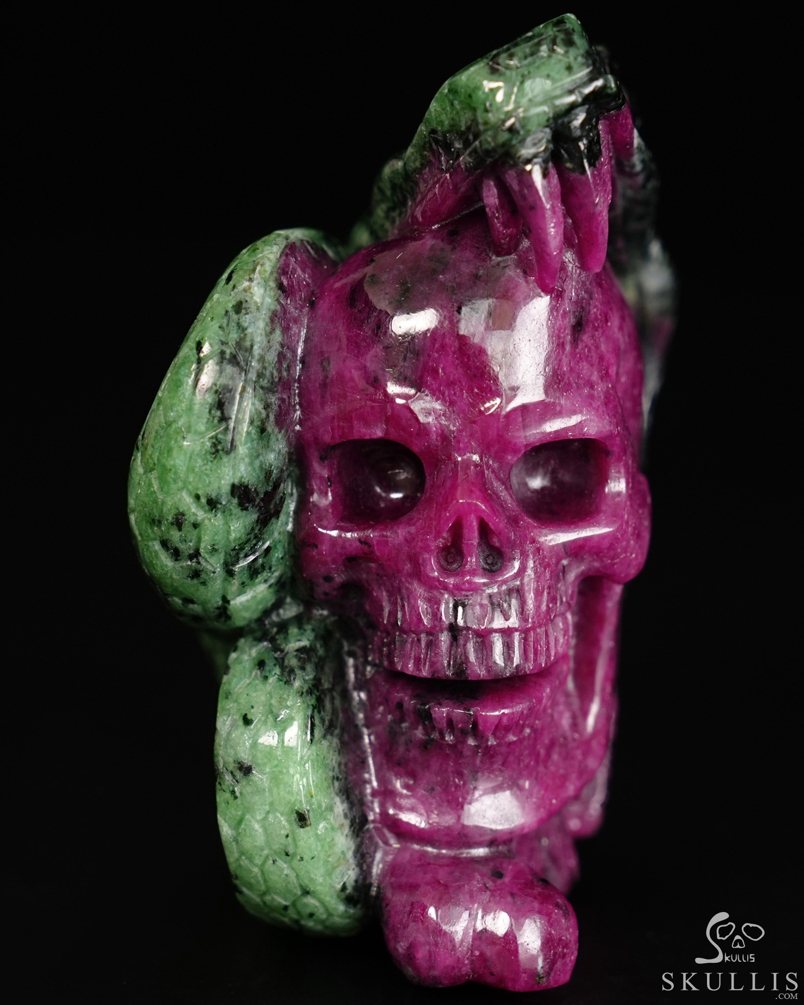 June 11, 2026 ACSAD (A Crystal Skull a Day) - The Poison & The Peony - 3.2" Carved Ruby Zoisite Crystal Skull with Coiled Serpent Sculpture, Crystal Healing June 11, 2026 ACSAD (A Crystal Skull a Day) - The Poison & The Peony - 3.2" Carved Ruby Zoisite Crystal Skull with Coiled Serpent Sculpture, Crystal Healing