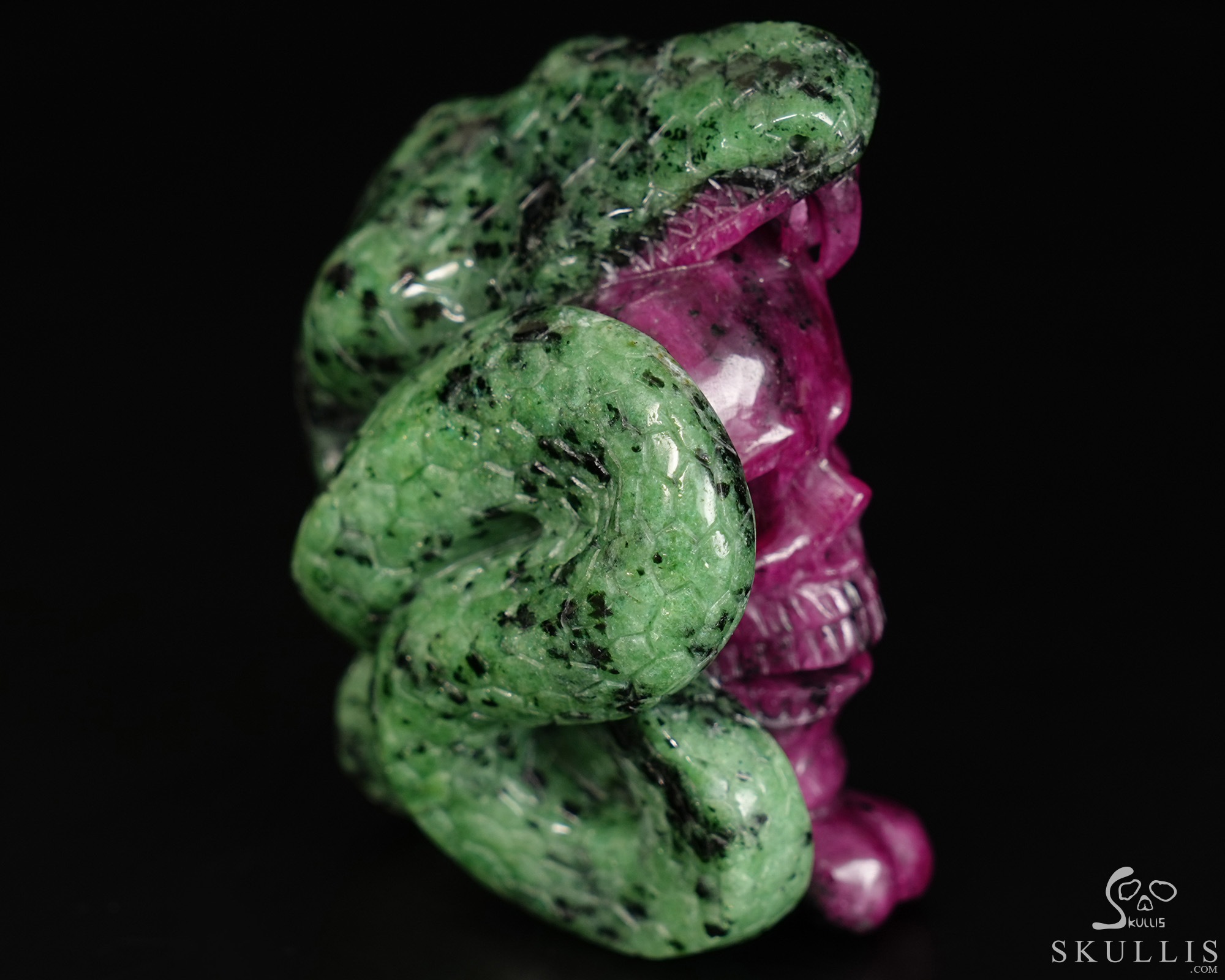 June 11, 2026 ACSAD (A Crystal Skull a Day) - The Poison & The Peony - 3.2" Carved Ruby Zoisite Crystal Skull with Coiled Serpent Sculpture, Crystal Healing June 11, 2026 ACSAD (A Crystal Skull a Day) - The Poison & The Peony - 3.2" Carved Ruby Zoisite Crystal Skull with Coiled Serpent Sculpture, Crystal Healing