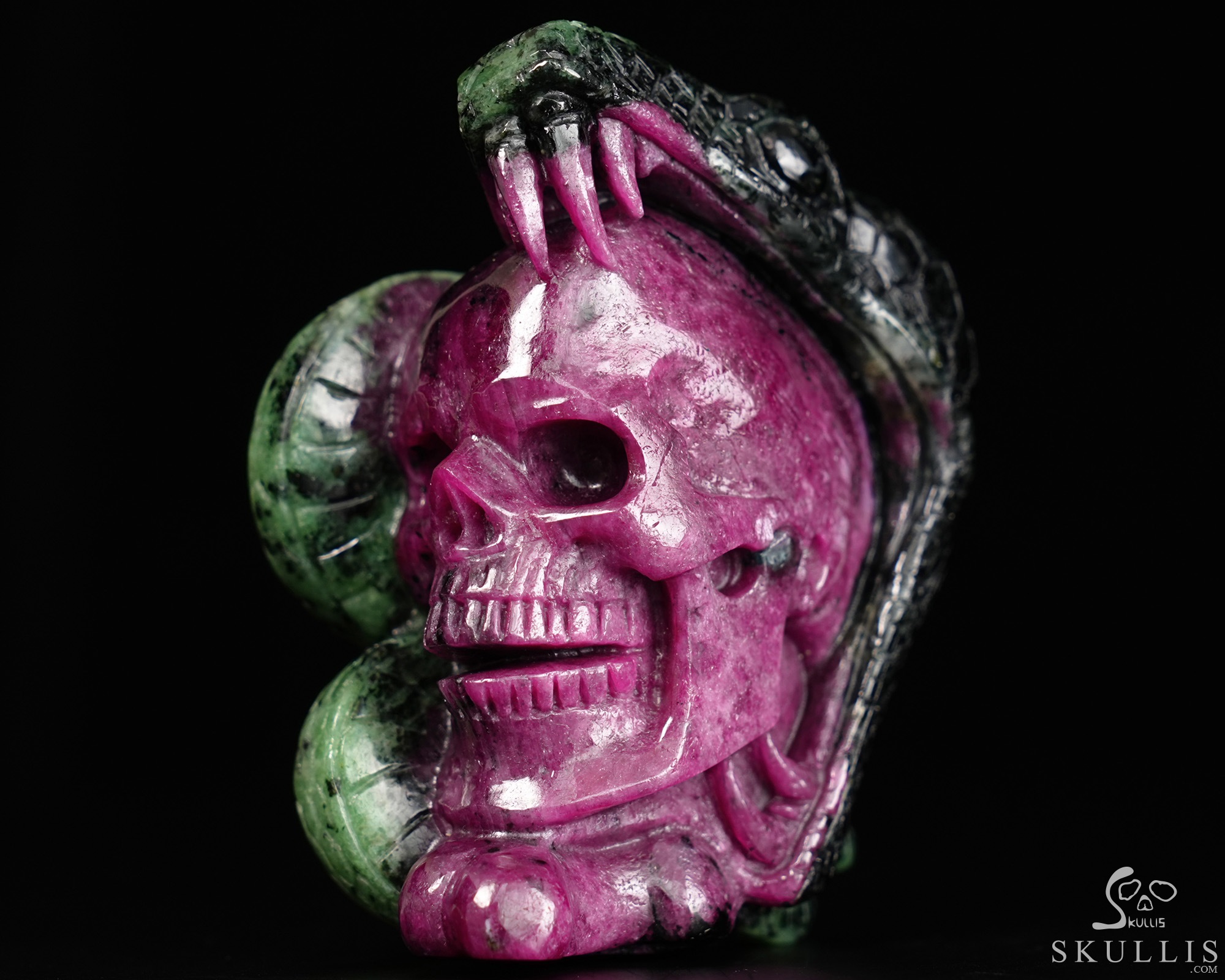 June 11, 2026 ACSAD (A Crystal Skull a Day) - The Poison & The Peony - 3.2" Carved Ruby Zoisite Crystal Skull with Coiled Serpent Sculpture, Crystal Healing June 11, 2026 ACSAD (A Crystal Skull a Day) - The Poison & The Peony - 3.2" Carved Ruby Zoisite Crystal Skull with Coiled Serpent Sculpture, Crystal Healing