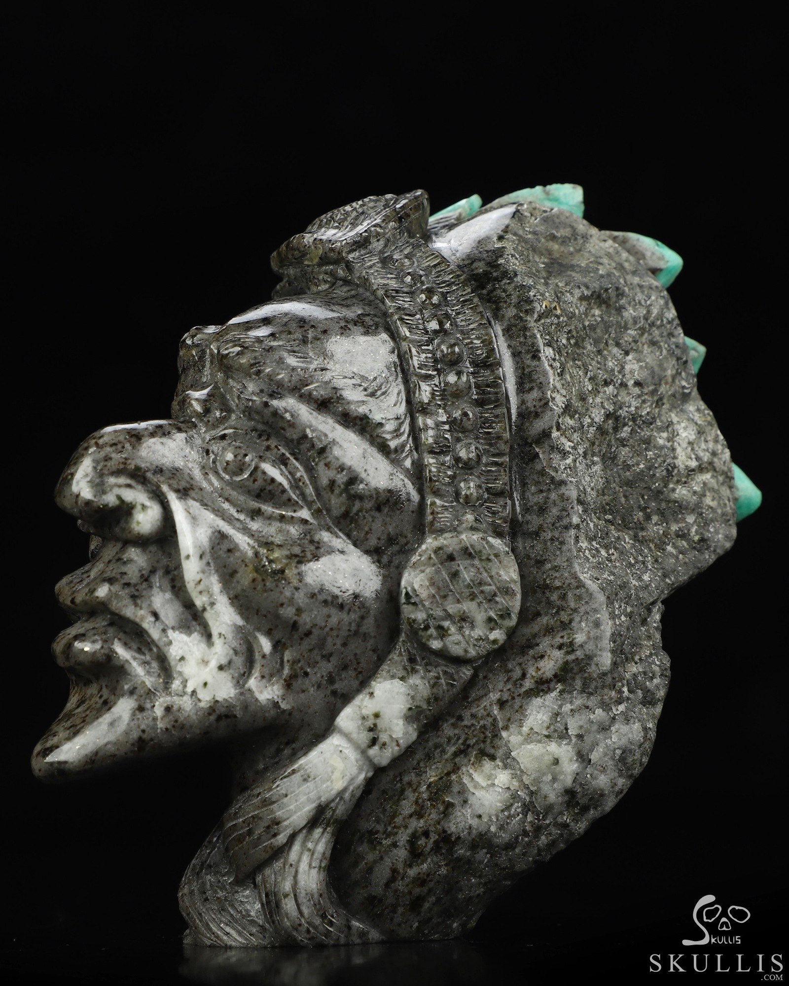 Gemstone 4.1" Emerald Hand Carved Indian Crystal Skull Sculpture, Crystal Healing Gemstone 4.1" Emerald Hand Carved Indian Crystal Skull Sculpture, Crystal Healing
