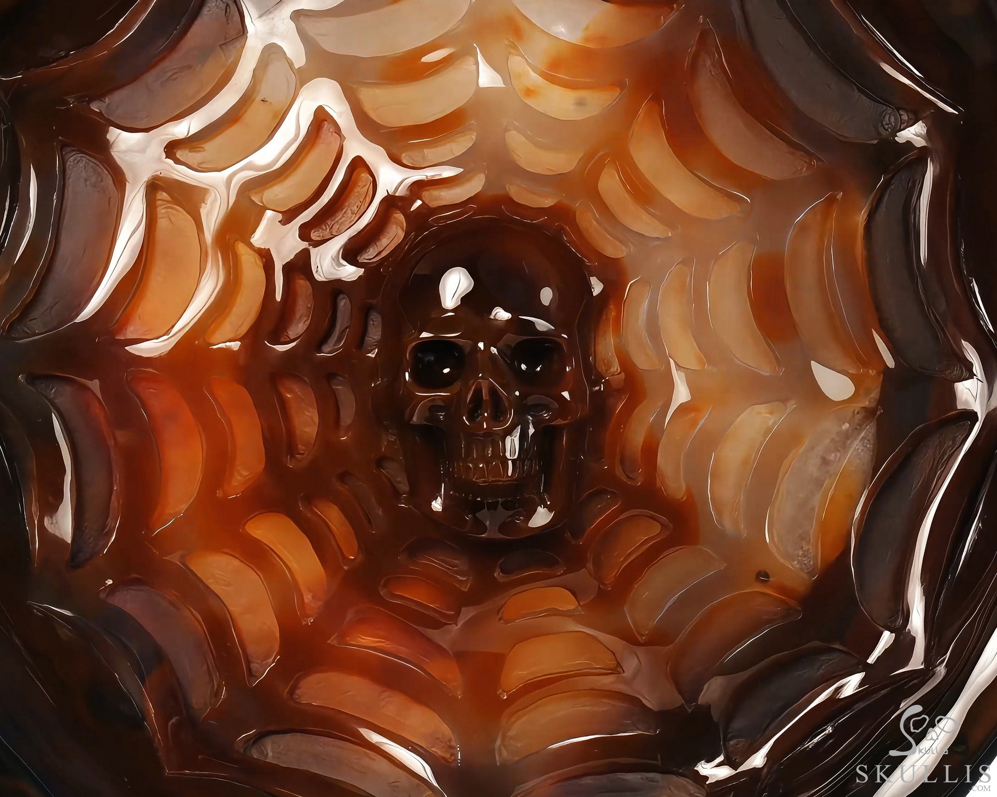 June 15, 2026 ACSAD (A Crystal Skull a Day) - Behind the Lattice - 9.1" Carved Premium Brazilian Agate Geode Spider Web Crystal Skull Sculpture With A Stand , Crystal Healing June 15, 2026 ACSAD (A Crystal Skull a Day) - Behind the Lattice - 9.1" Carved Premium Brazilian Agate Geode Spider Web Crystal Skull Sculpture With A Stand , Crystal Healing