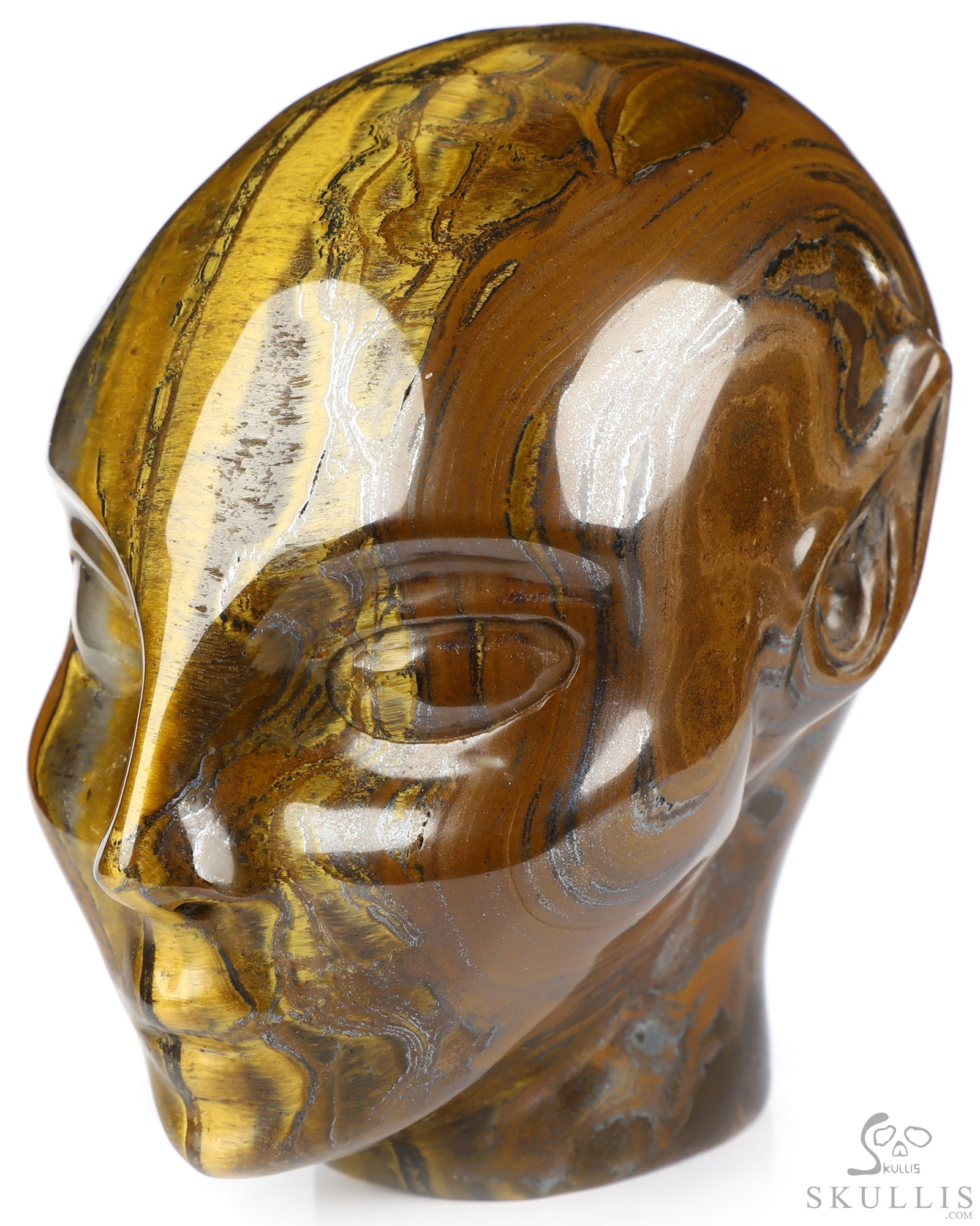 4.1" Tiger Iron Eye Hand Carved Fairy Elf Alien Crystal Skull Companion Sculpture, Crystal Healing 4.1" Tiger Iron Eye Hand Carved Fairy Elf Alien Crystal Skull Companion Sculpture, Crystal Healing