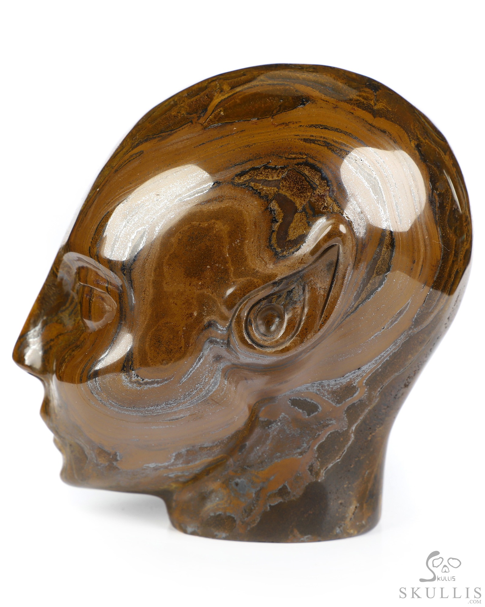4.1" Tiger Iron Eye Hand Carved Fairy Elf Alien Crystal Skull Companion Sculpture, Crystal Healing 4.1" Tiger Iron Eye Hand Carved Fairy Elf Alien Crystal Skull Companion Sculpture, Crystal Healing