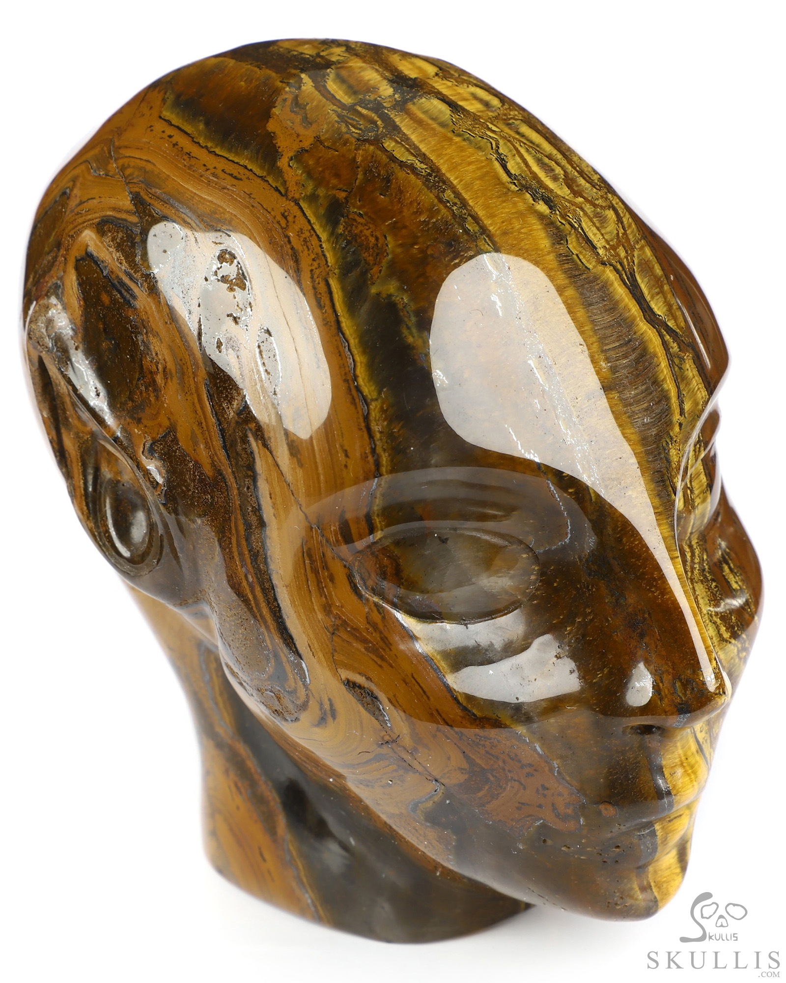 4.1" Tiger Iron Eye Hand Carved Fairy Elf Alien Crystal Skull Companion Sculpture, Crystal Healing 4.1" Tiger Iron Eye Hand Carved Fairy Elf Alien Crystal Skull Companion Sculpture, Crystal Healing